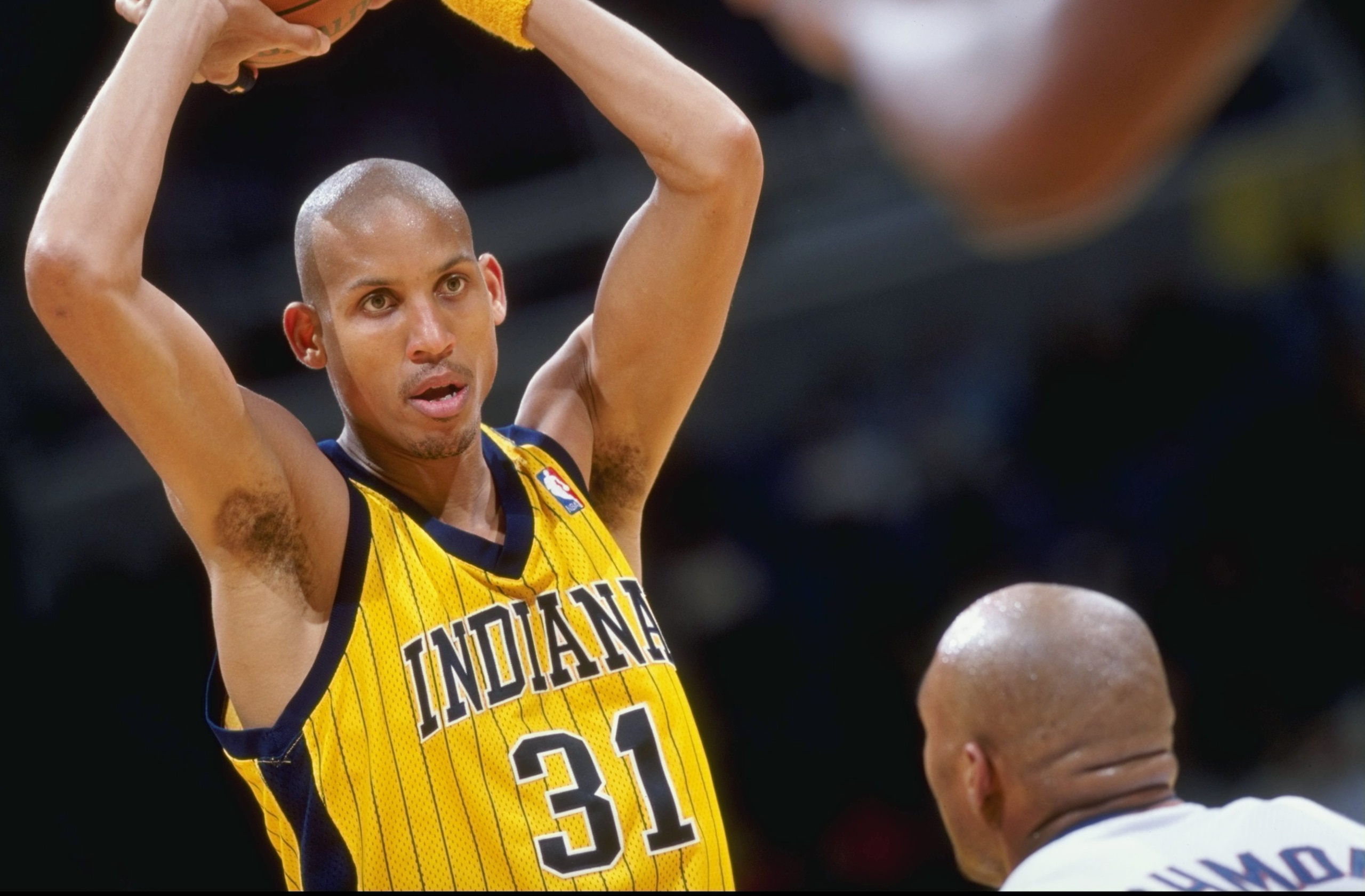 3 Mar 1999:  Reggie Miller #31 of the Indiana Pacers in action during the game against the Washington Wizards at the MCI Center in Washington, D.C. The Pacers defeated the Wizards 106-95.   Mandatory Credit: Doug Pensinger  /Allsport