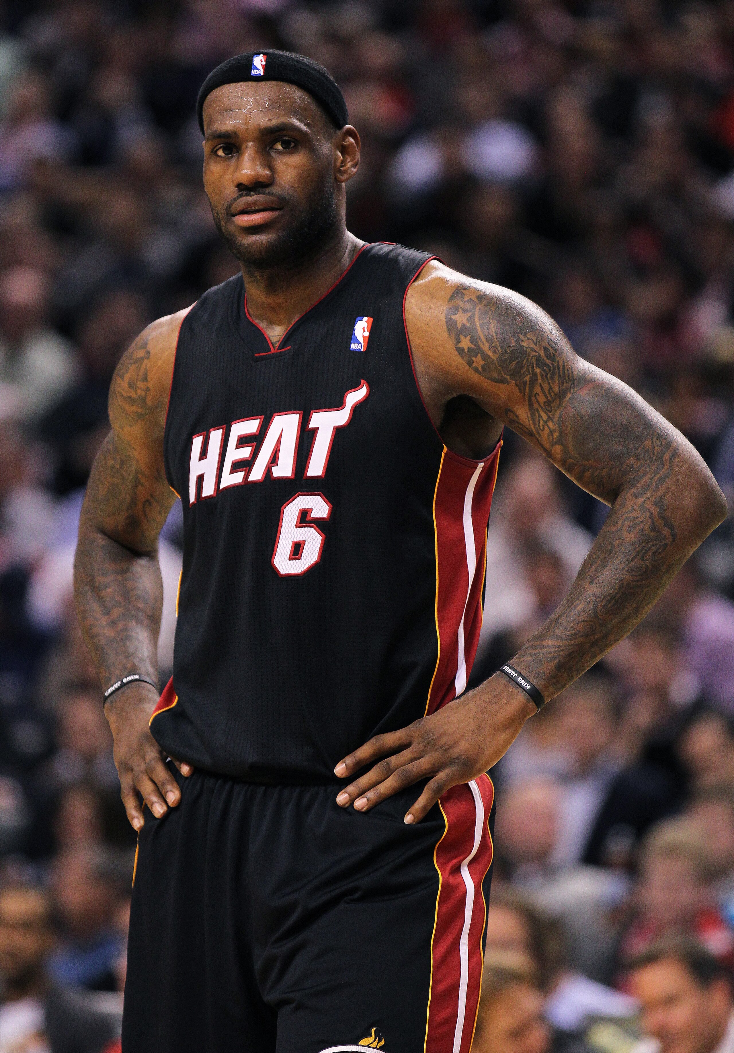 TORONTO, CANADA - FEBRUARY 16:  LeBron James #6 of the Miami Heat waits for a free throw in a game against the Toronto Raptors on February 16, 2011 at the Air Canada Centre in Toronto, Canada. The Heat defeated the Raptors 103-95. (Photo by Claus Andersen
