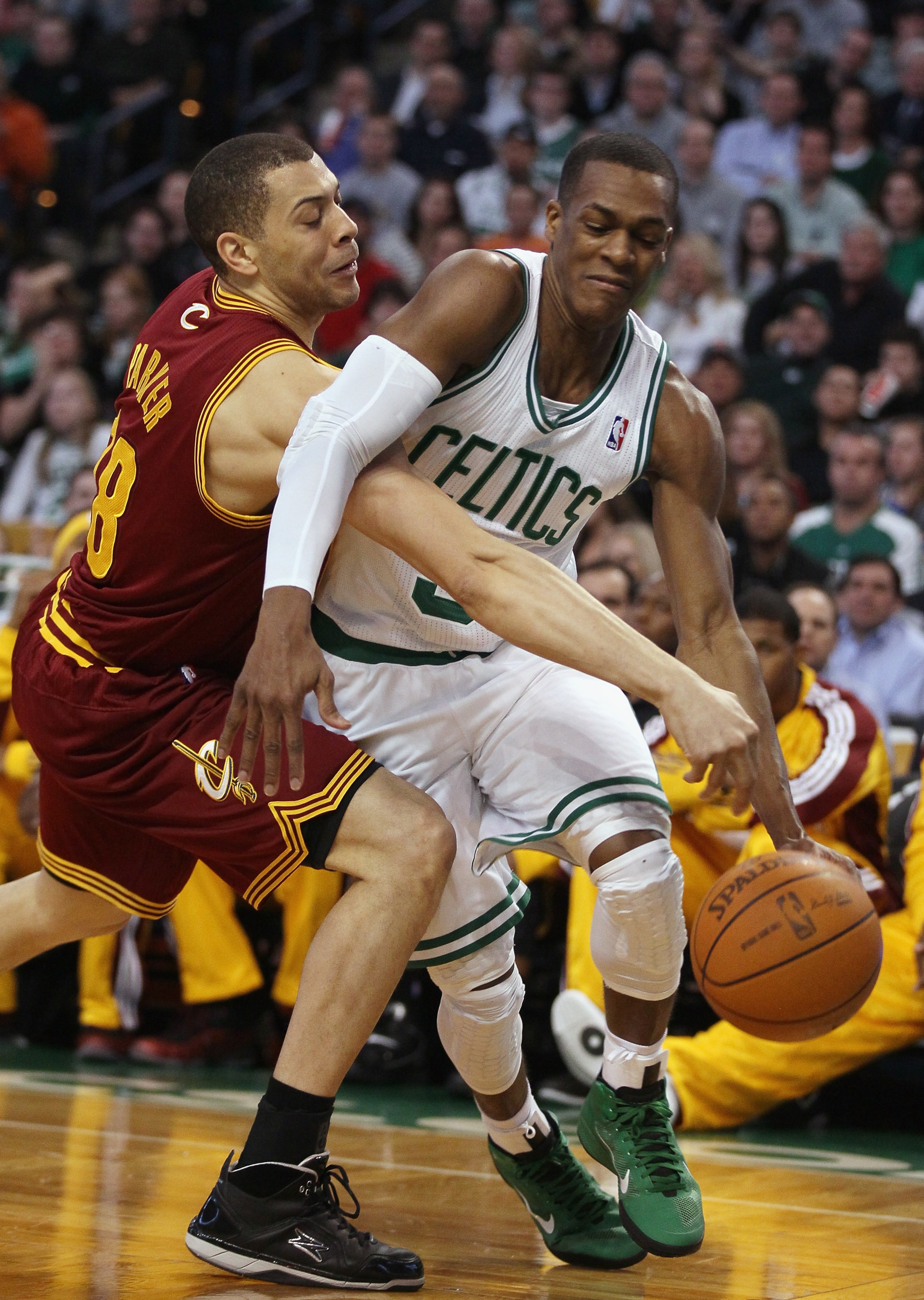 BOSTON, MA - JANUARY 25: Anthony Parker #18 of the of the Cleveland Cavaliers tries to steal the ball from Rajon Rondo #9 of the Boston Celtics on January 25, 2011 at the TD Garden in Boston, Massachusetts. NOTE TO USER: User expressly acknowledges and BOSTON, MA - JANUARY 25: Anthony Parker #18 of the of the Cleveland Cavaliers tries to steal the ball from Rajon Rondo #9 of the Boston Celtics on January 25, 2011 at the TD Garden in Boston, Massachusetts. NOTE TO USER: User expressly acknowledges and