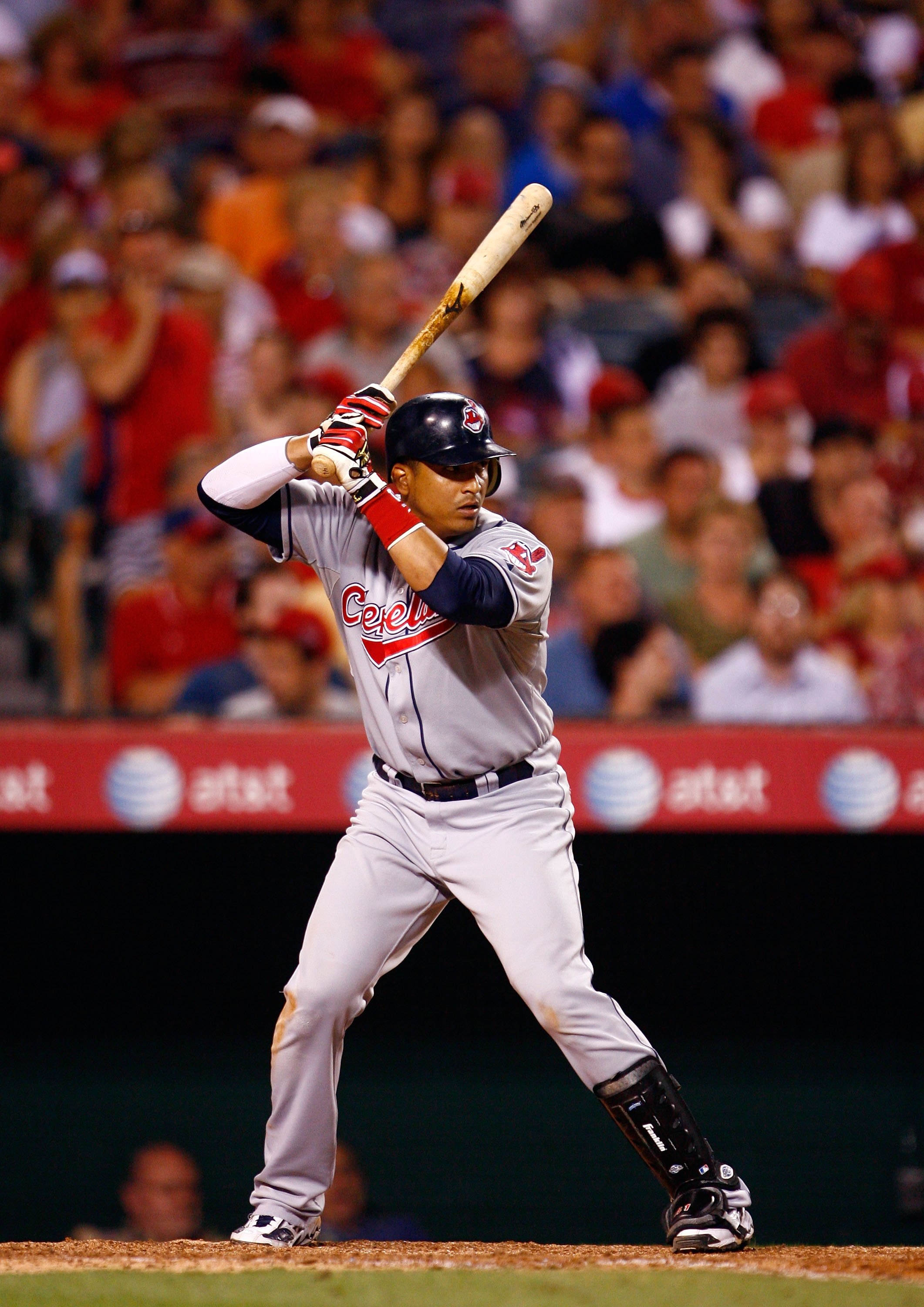 ANAHEIM, CA - JULY 27:  Victor Martinez #41 of the Cleveland Indians bats against the Los Angeles Angels of Anaheim at Angel Stadium on July 27, 2009 in Anaheim, California.  (Photo by Jeff Gross/Getty Images)
