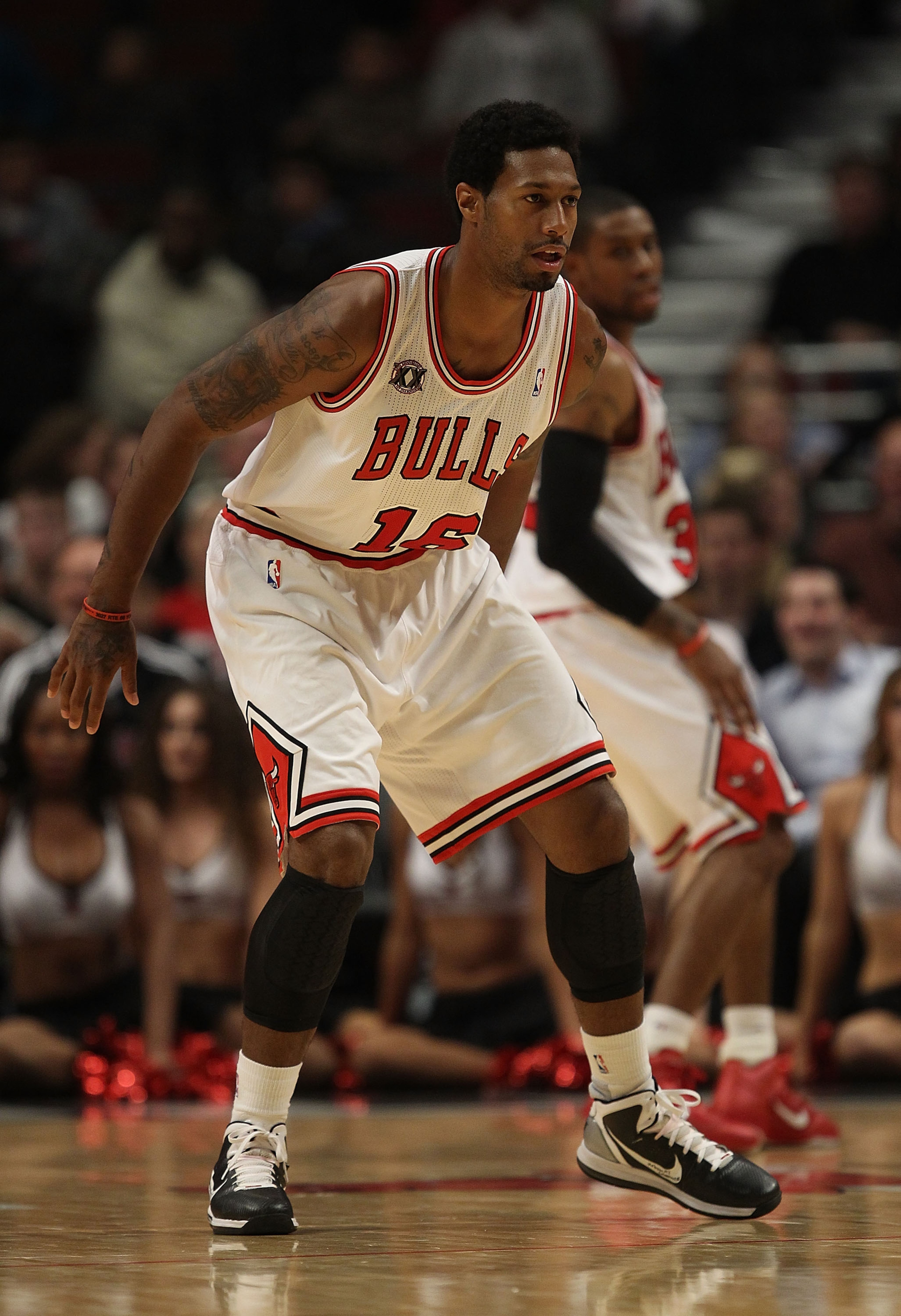 CHICAGO - NOVEMBER 11: James Johnson #16 of the Chicago Bulls defends against the Golden State Warriors at the United Center on November 11, 2010 in Chicago, Illinois. The Bulls defeated the Warriors 120-90. NOTE TO USER: User expressly acknowledges and a