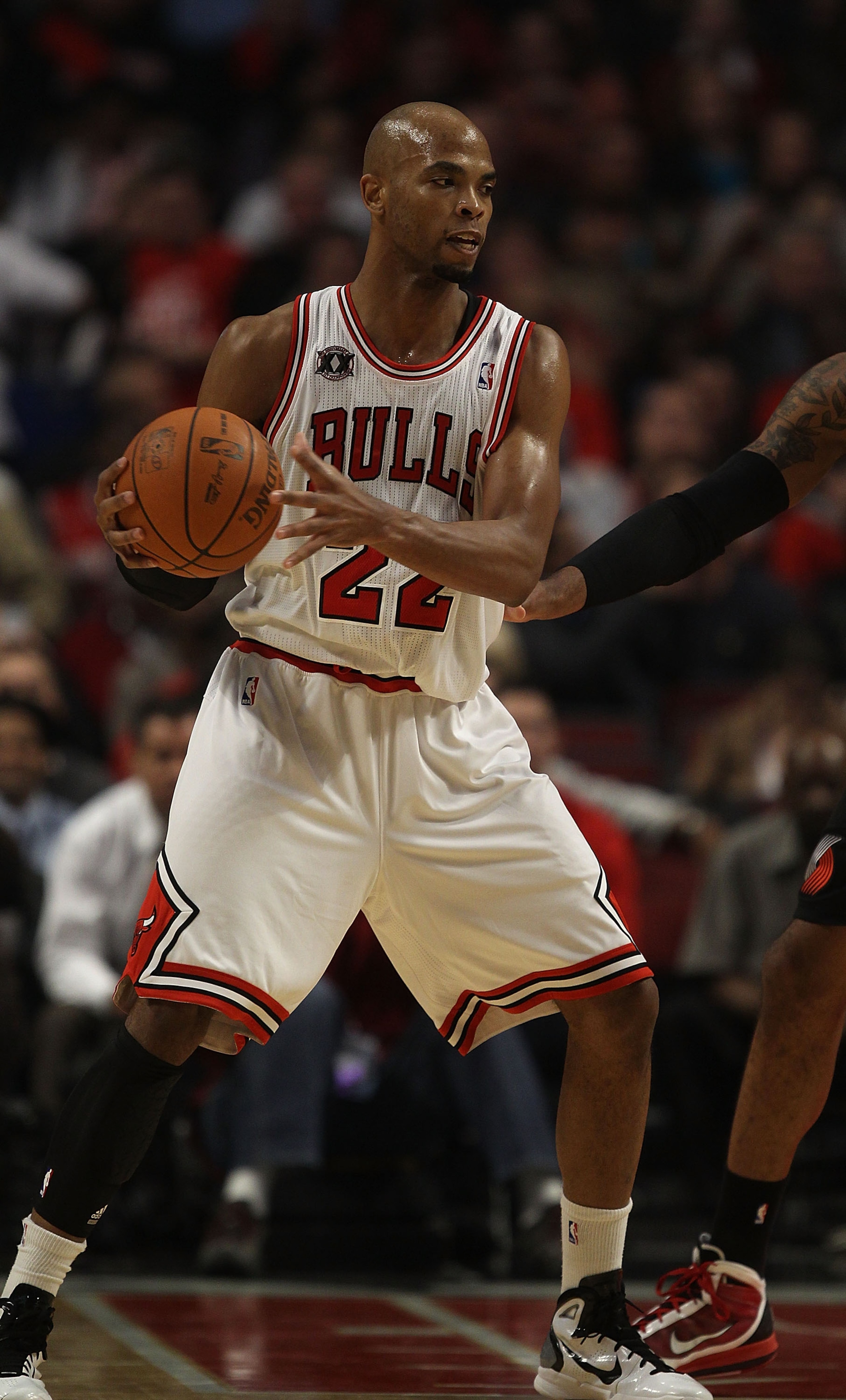 CHICAGO - NOVEMBER 01: Taj Gibson #22 of the Chicago Bulls looks to pass against the Portland Trail Blazers at the United Center on November 1, 2010 in Chicago, Illinois. The Bulls defeated the Trail Blazers 110-98. NOTE TO USER: User expressly acknowledg