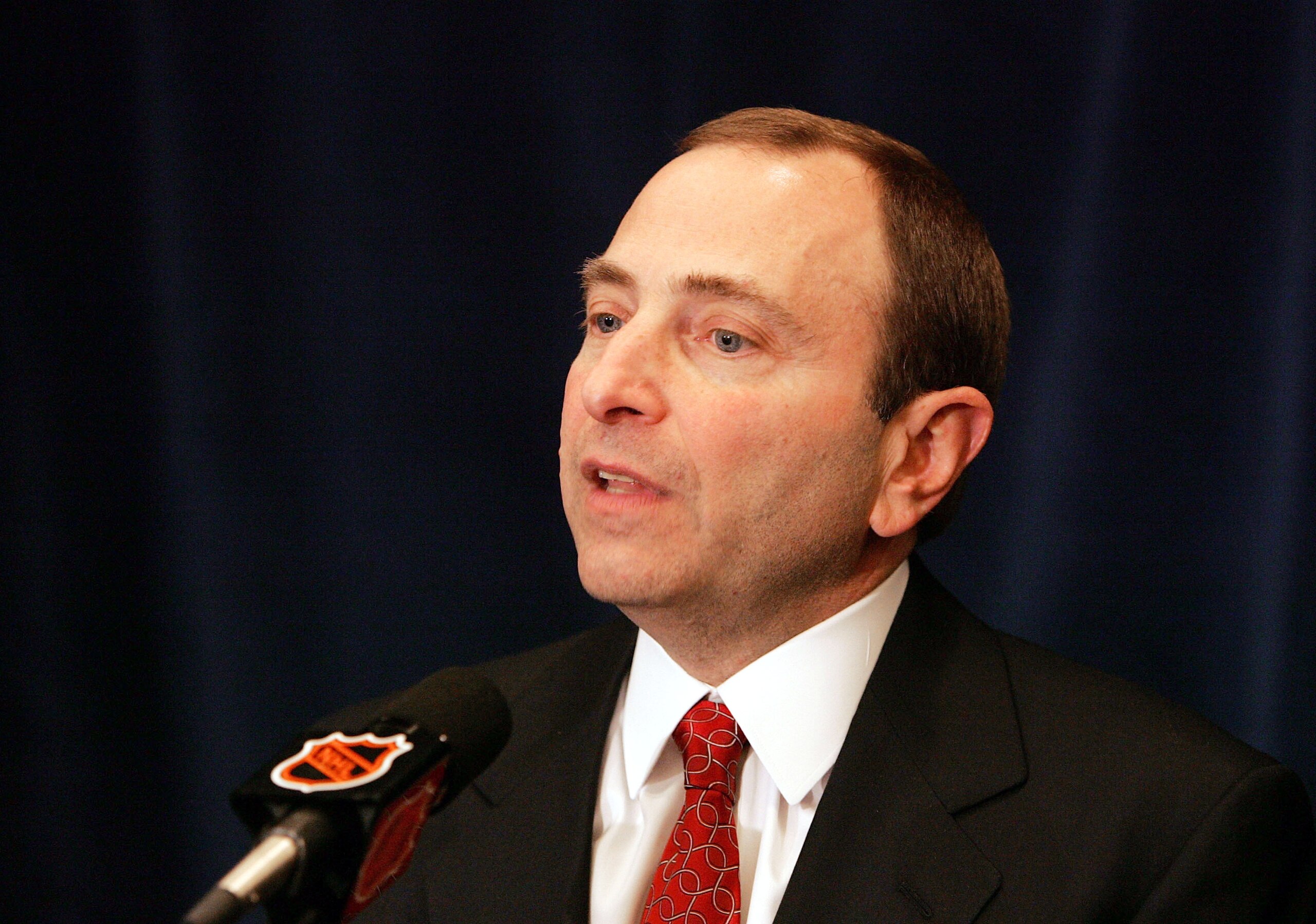 NEW YORK - APRIL 20: NHL Gary Bettman addreses the media following the National Hockey League Board of Governors meeting at the Westin New York Hotel on April 20, 2005 in New York City. Representatives from all 30 NHL teams met in New York for the second NEW YORK - APRIL 20: NHL Gary Bettman addreses the media following the National Hockey League Board of Governors meeting at the Westin New York Hotel on April 20, 2005 in New York City. Representatives from all 30 NHL teams met in New York for the second
