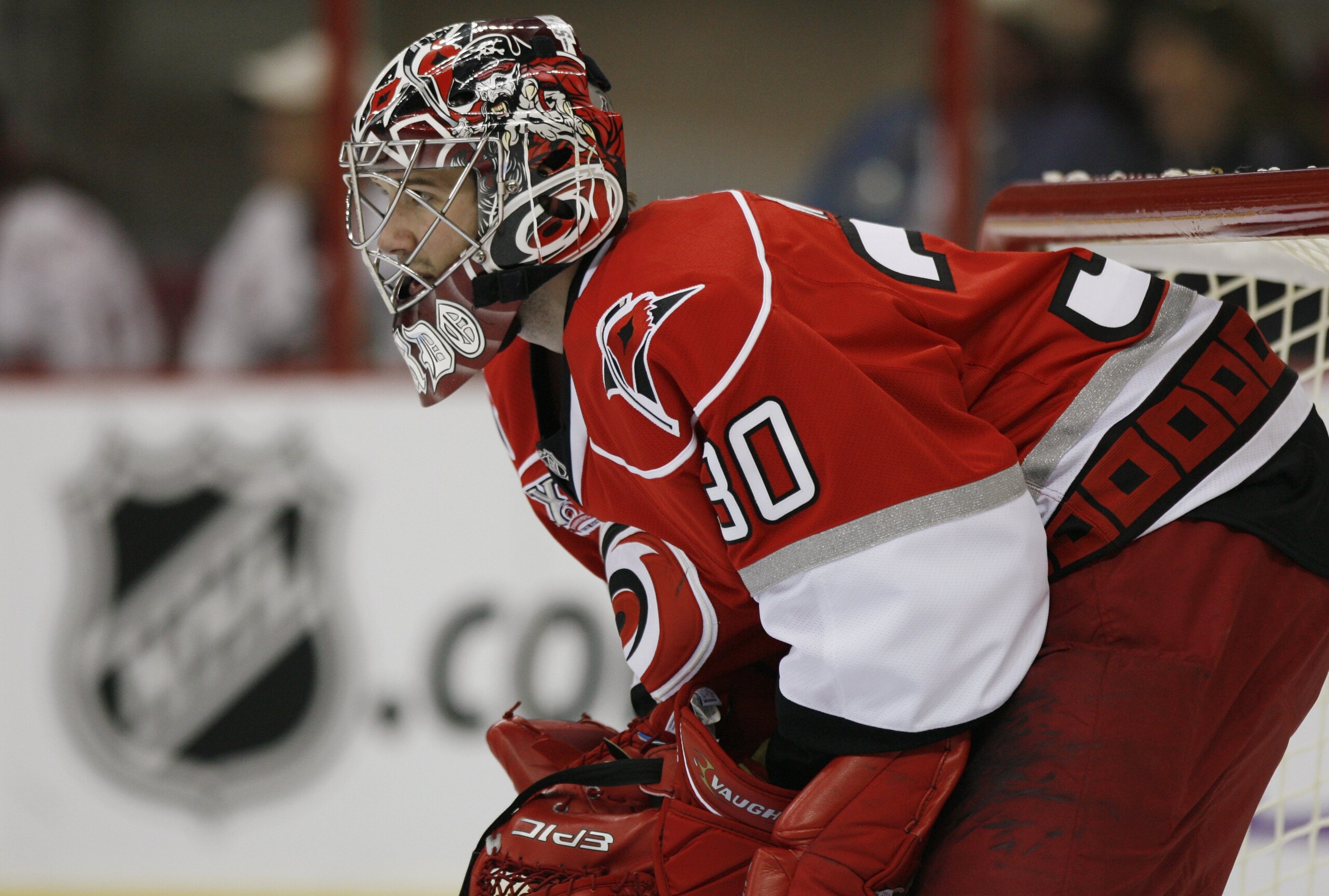RALEIGH - DECEMBER 28: Cam Ward #30 of the Carolina Hurricanes protects the goal during the NHL game against the Boston Bruins at the RBC Center on December 28, 2007 in Raleigh, North Carolina. (Photo by Kevin C. Cox/Getty Images) RALEIGH - DECEMBER 28: Cam Ward #30 of the Carolina Hurricanes protects the goal during the NHL game against the Boston Bruins at the RBC Center on December 28, 2007 in Raleigh, North Carolina. (Photo by Kevin C. Cox/Getty Images)