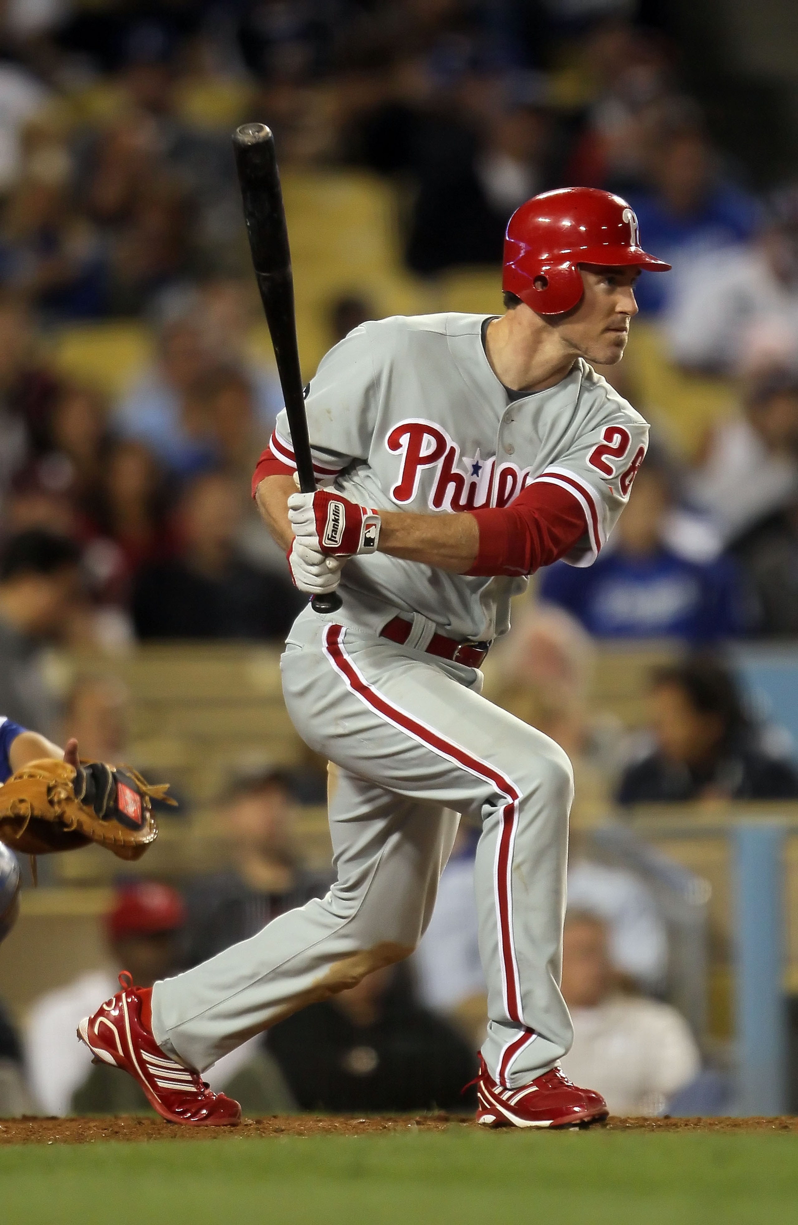 LOS ANGELES, CA - AUGUST 31:  Chase Utley #26 of the Philadelphia Phillies bats against the Los Angeles Dodgers at Dodger Stadium on August 31, 2010 in Los Angeles, California. The Phillies defeated the Dodgers 8-4.  (Photo by Jeff Gross/Getty Images)