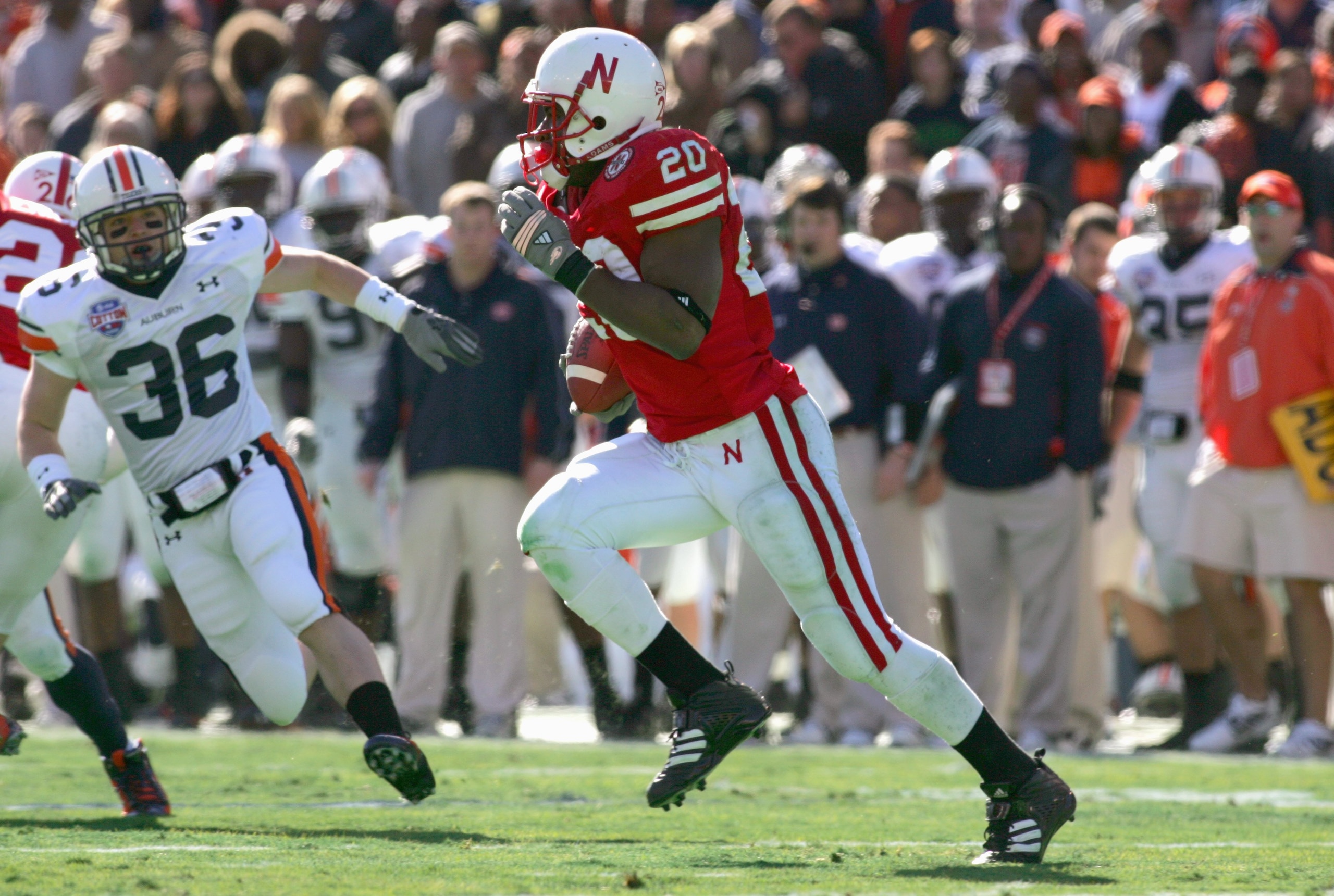 DALLAS - JANUARY 01: Marlon Lucky # 20 of the Nebraska Cornhuskers carries the ball during the AT&T Cotton Bowl Classic against the Auburn Tigers on January 1, 2007 at the Cotton Bowl in Dallas, Texas. (Photo by Ronald Martinez/Getty Images) DALLAS - JANUARY 01: Marlon Lucky # 20 of the Nebraska Cornhuskers carries the ball during the AT&T Cotton Bowl Classic against the Auburn Tigers on January 1, 2007 at the Cotton Bowl in Dallas, Texas. (Photo by Ronald Martinez/Getty Images)