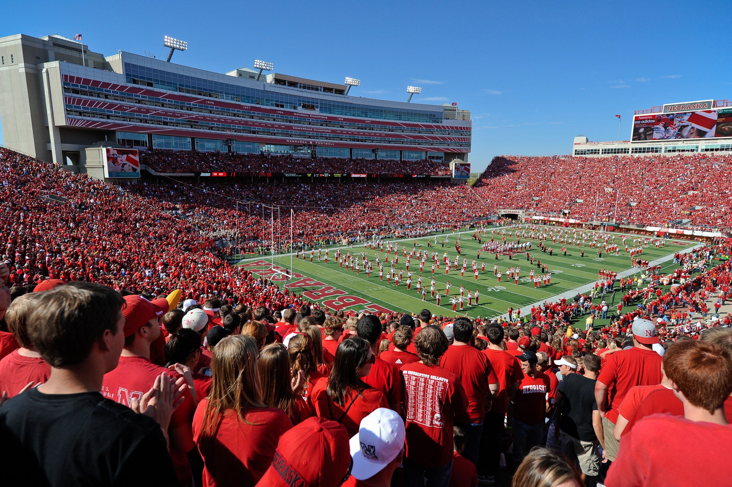 LINCOLN, NE - OCTOBER 16: Nebraska fans fill Memorial Stadium before Texas Longhorns play the Nebraska Cornhuskers on October 16, 2010 in Lincoln, Nebraska. Texas Defeated Nebraska 20-13. (Photo by Eric Francis/Getty Images) LINCOLN, NE - OCTOBER 16: Nebraska fans fill Memorial Stadium before Texas Longhorns play the Nebraska Cornhuskers on October 16, 2010 in Lincoln, Nebraska. Texas Defeated Nebraska 20-13. (Photo by Eric Francis/Getty Images)