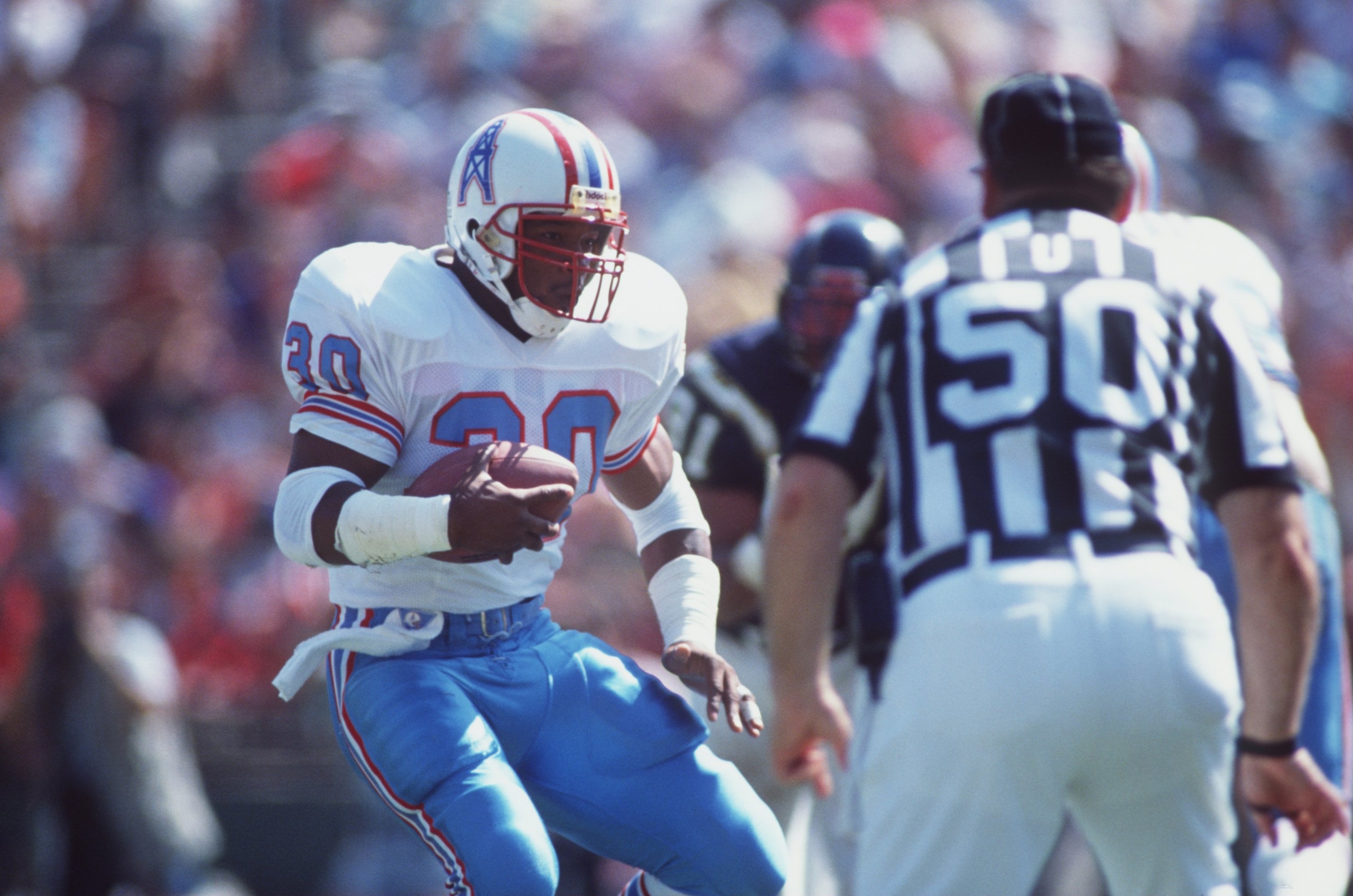 30 Sep 1990: Mike Rozier of the Houston Oilers during their 17-7 victory over the San Diego Chargers at Jack Murphy Stadium in San Diego, California. Mandatory Credit: Stephen Dunn/ALLSPORT 30 Sep 1990: Mike Rozier of the Houston Oilers during their 17-7 victory over the San Diego Chargers at Jack Murphy Stadium in San Diego, California. Mandatory Credit: Stephen Dunn/ALLSPORT