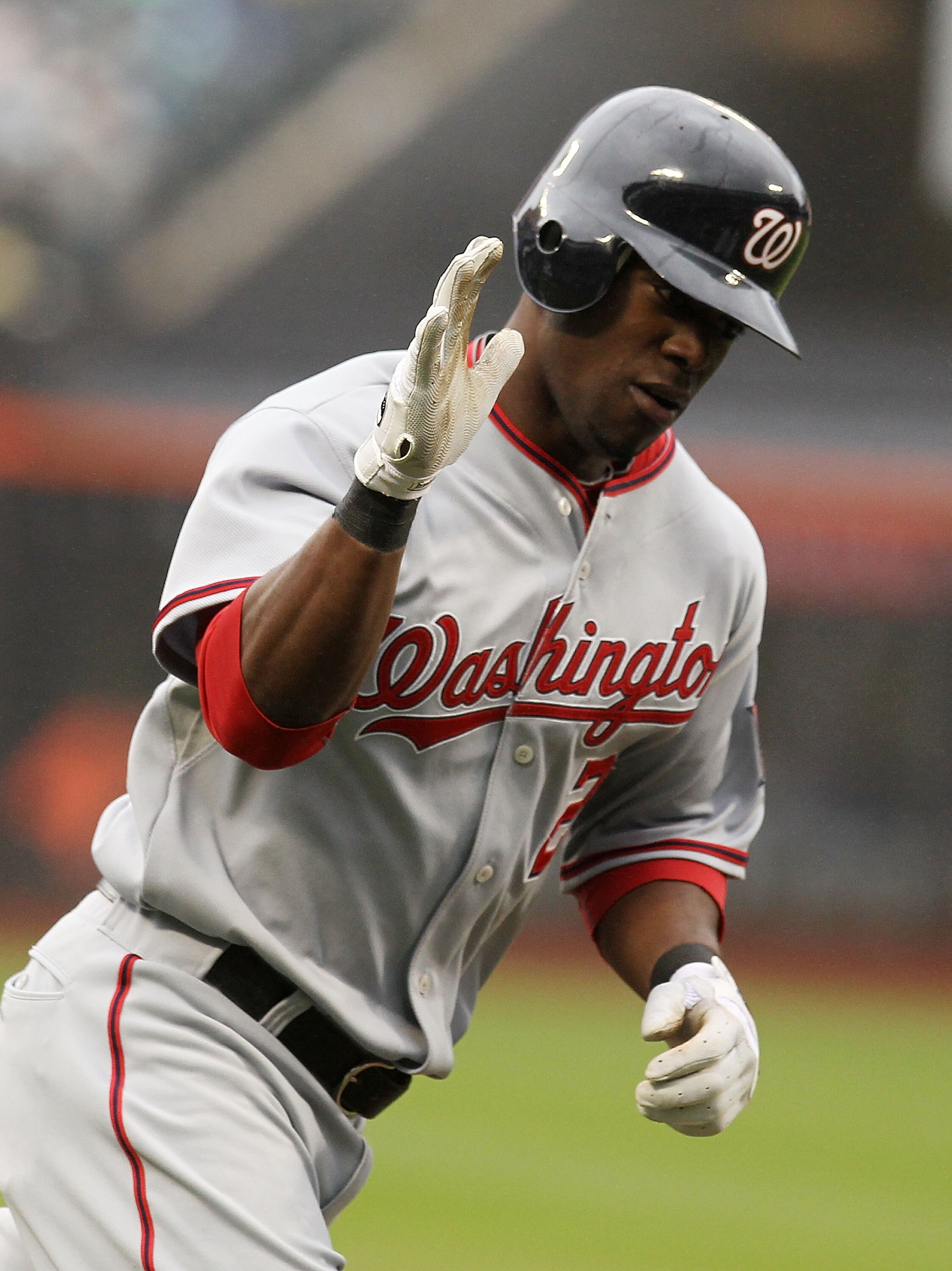 NEW YORK - MAY 12:  Roger Bernadina #2  of the Washington Nationals rounds the bases after hitting his first of two home runs against the New York Mets during their game on May 12, 2010 at Citi Field in the Flushing neighborhood of the Queens borough of N