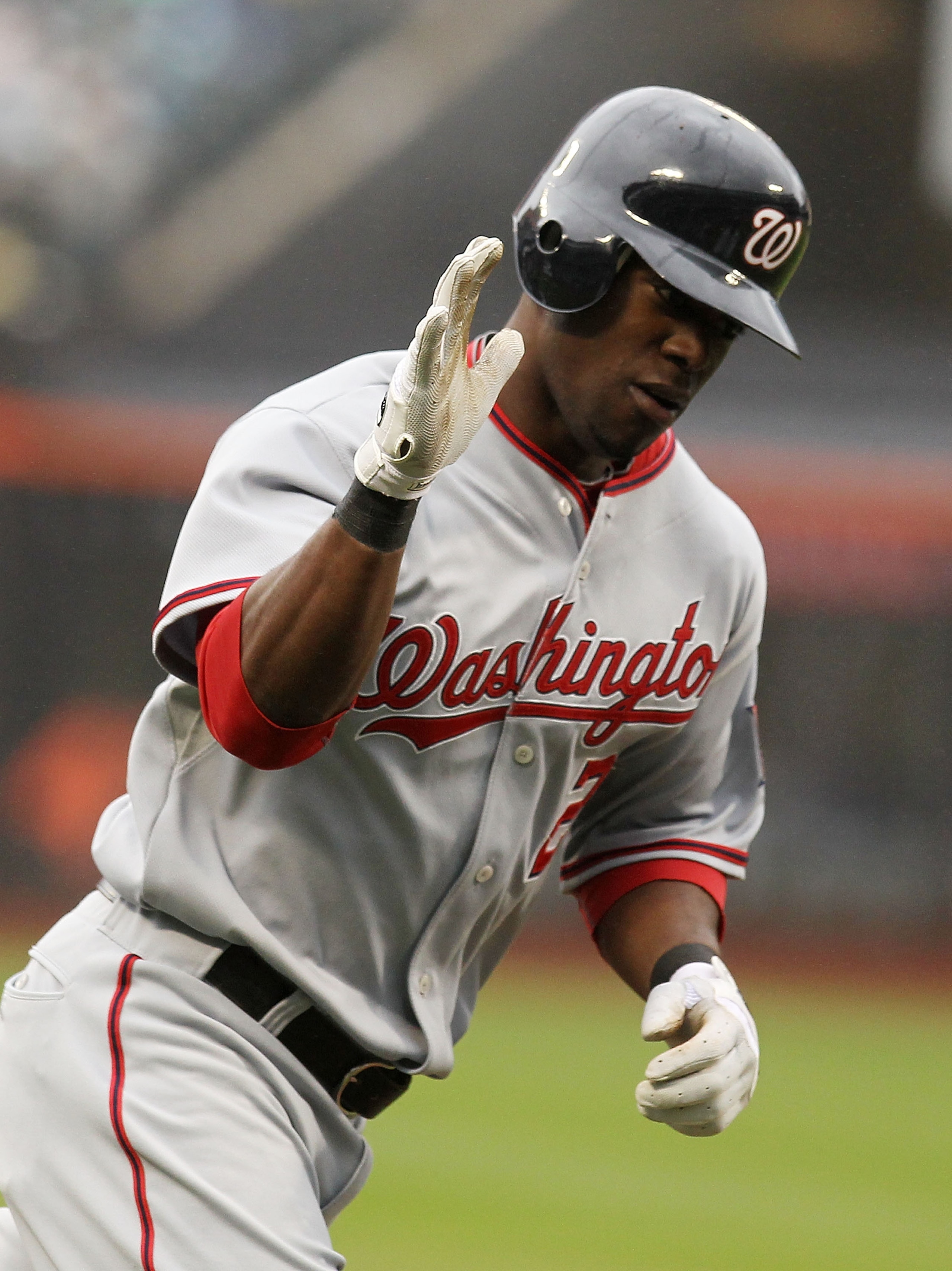 NEW YORK - MAY 12:  Roger Bernadina #2  of the Washington Nationals rounds the bases after hitting his first of two home runs against the New York Mets during their game on May 12, 2010 at Citi Field in the Flushing neighborhood of the Queens borough of N