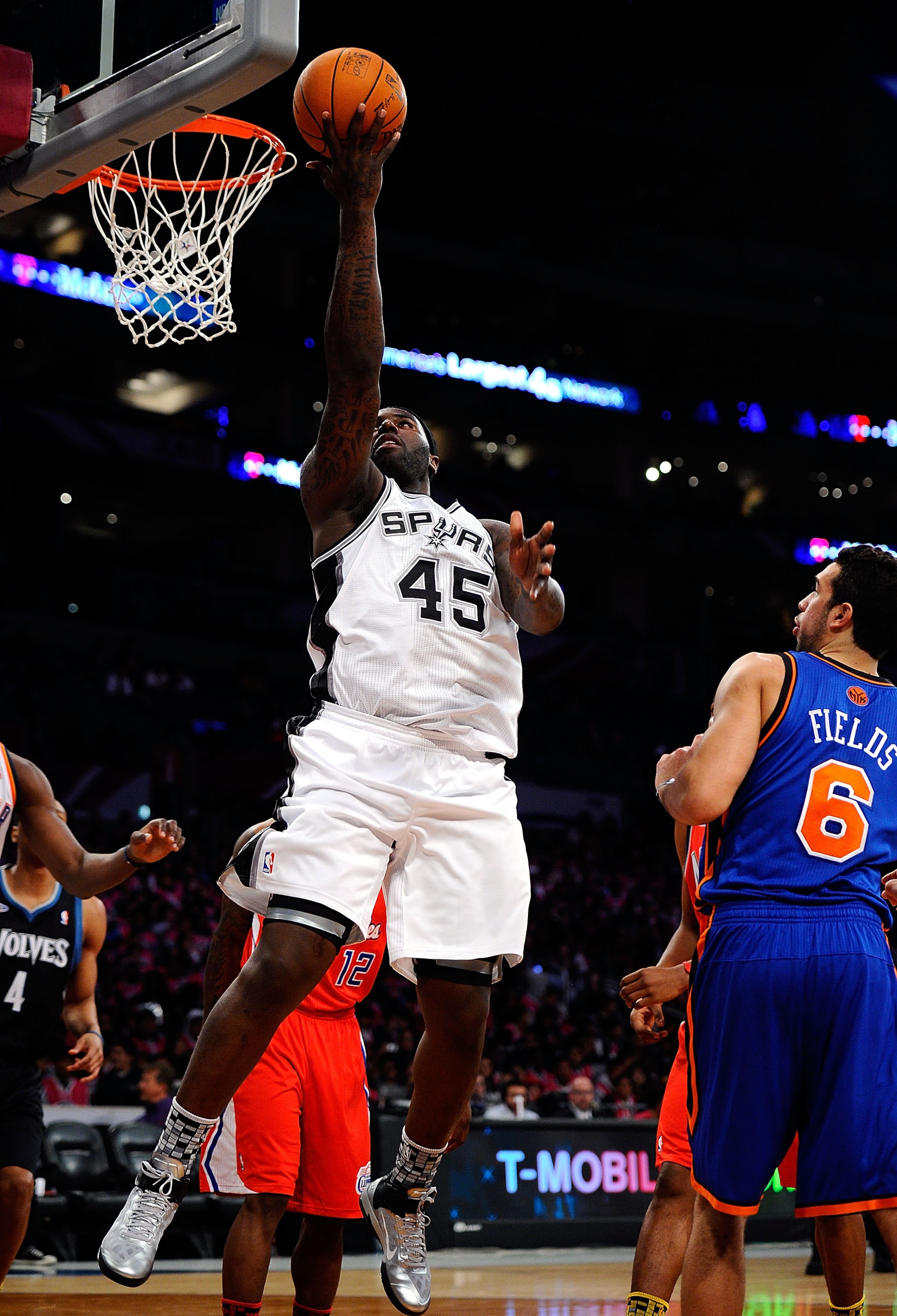 LOS ANGELES, CA - FEBRUARY 18:  DeJuan Blair #45 of the San Antonio Spurs and the Sophomore Team lays the ball up in the first half during the T-Mobile Rookie Challenge and Youth Jam at Staples Center on February 18, 2011 in Los Angeles, California.  (Pho