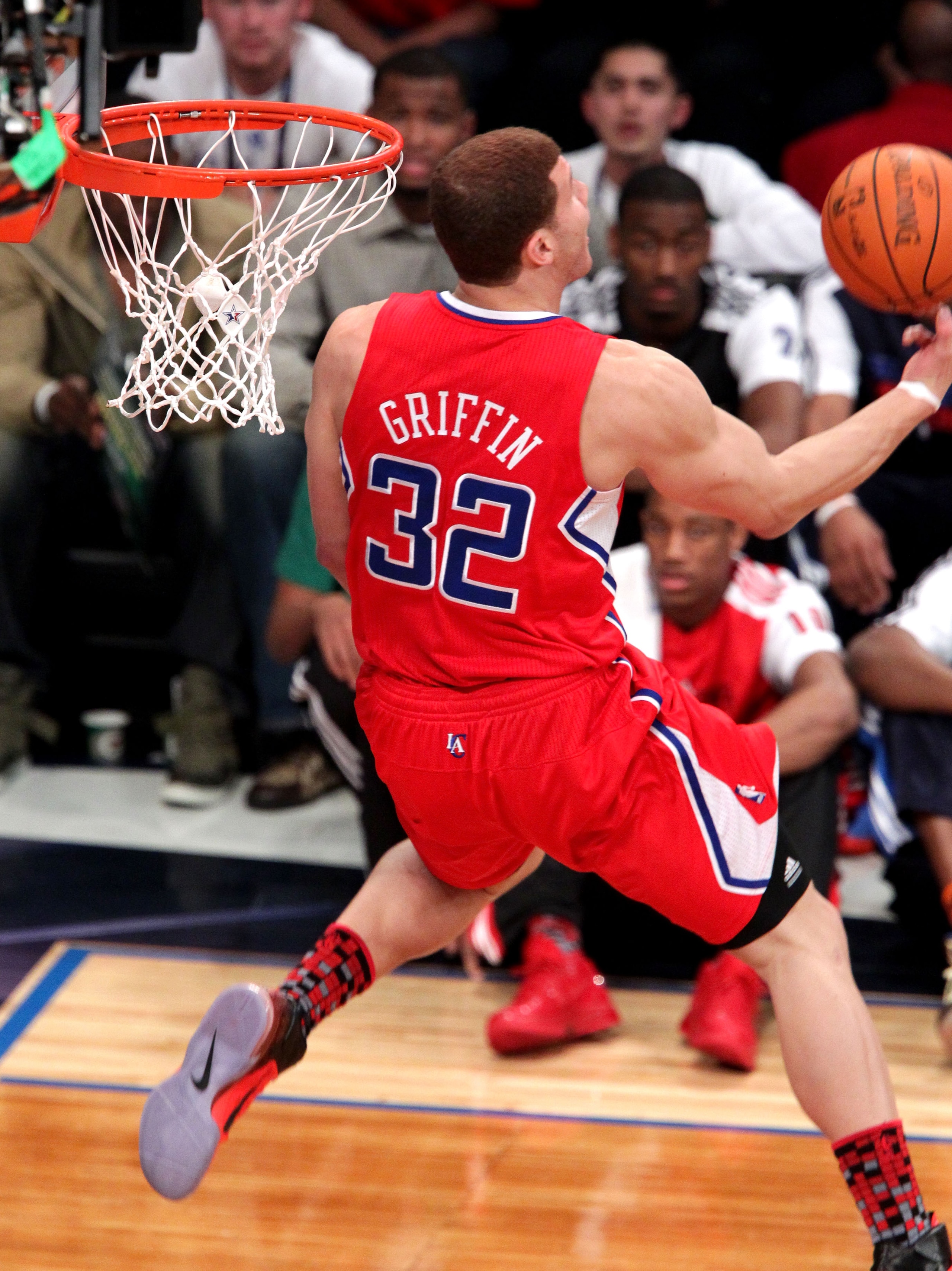 LOS ANGELES, CA - FEBRUARY 19:  NBA player for the L.A. Clippers Blake Griffin shoots for a slam dunk in the Sprite Slam Dunk Contest apart of NBA All-Star Saturday Night at Staples Center on February 19, 2011 in Los Angeles, California. NOTE TO USER: Use