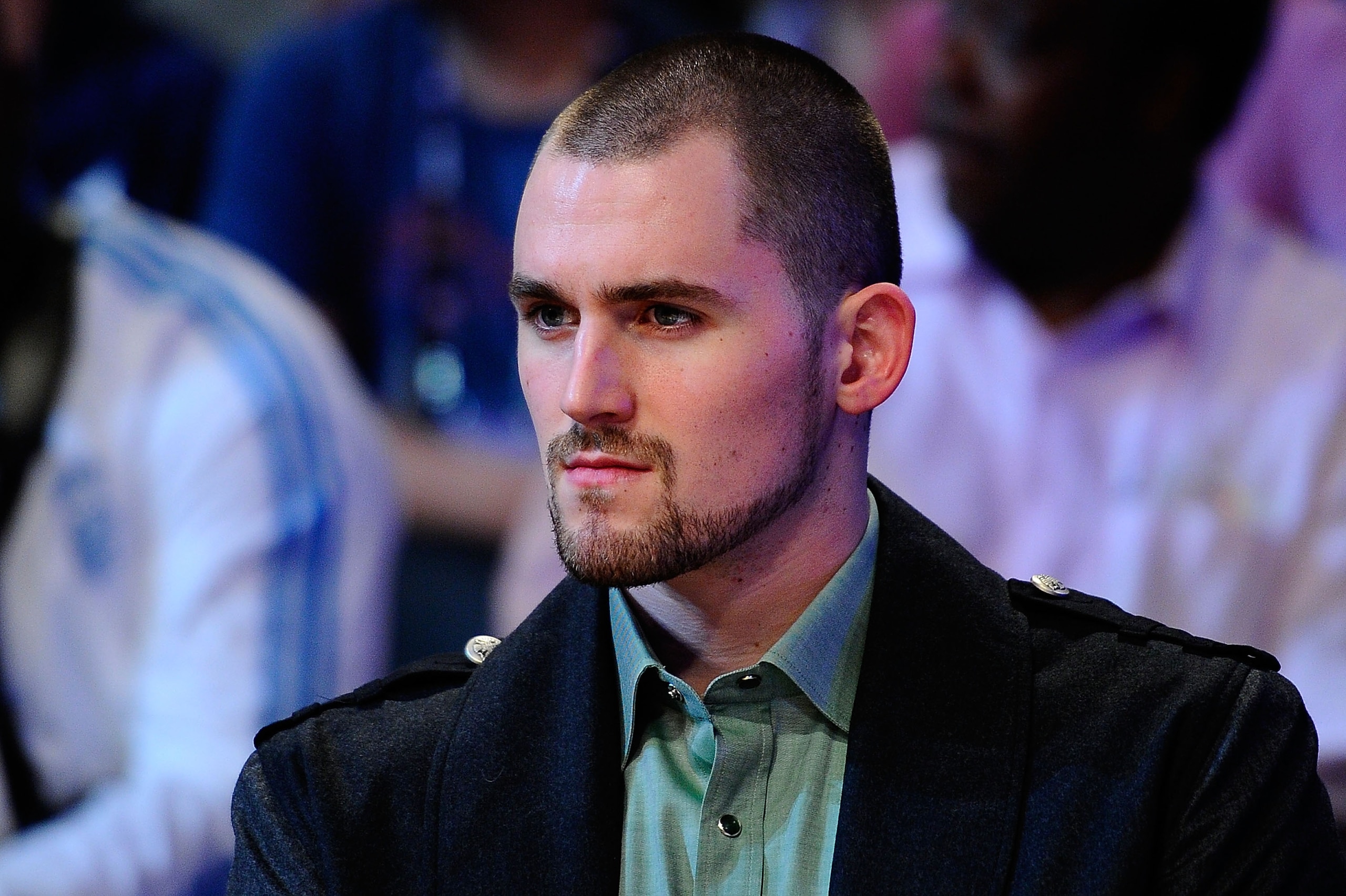 LOS ANGELES, CA - FEBRUARY 19:  Kevin Love of the Minnesota Timberwolves watches the Taco Bell Skills Challenge apart of NBA All-Star Saturday Night at Staples Center on February 19, 2011 in Los Angeles, California.  (Photo by Kevork Djansezian/Getty Imag