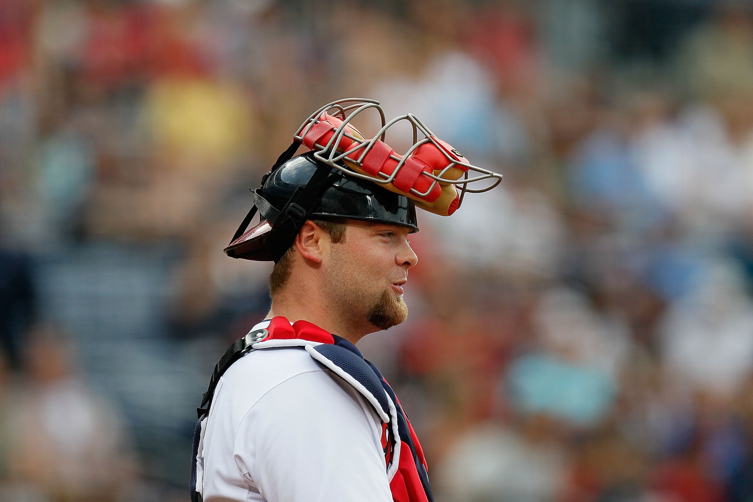 ATLANTA - JULY 02:  Brian McCann #16 of the Atlanta Braves against the Florida Marlins at Turner Field on July 2, 2010 in Atlanta, Georgia.  (Photo by Kevin C. Cox/Getty Images)