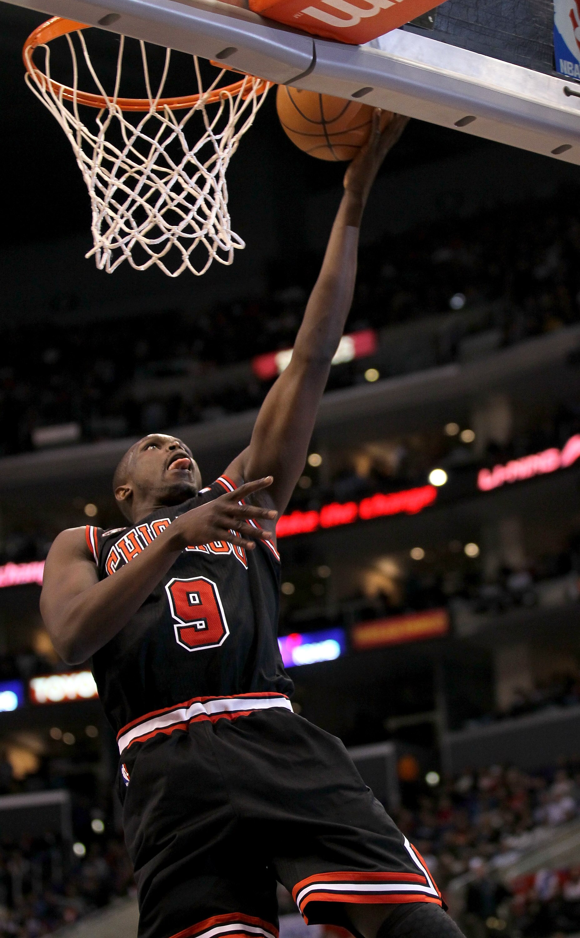 LOS ANGELES, CA - FEBRUARY 02:  Luol Deng #9 of the Chicago Bulls goes up for a shot against the Los Angeles Clippers at Staples Center on February 2, 2011  in Los Angeles, California. The Bulls won 106-88.  NOTE TO USER: User expressly acknowledges and a