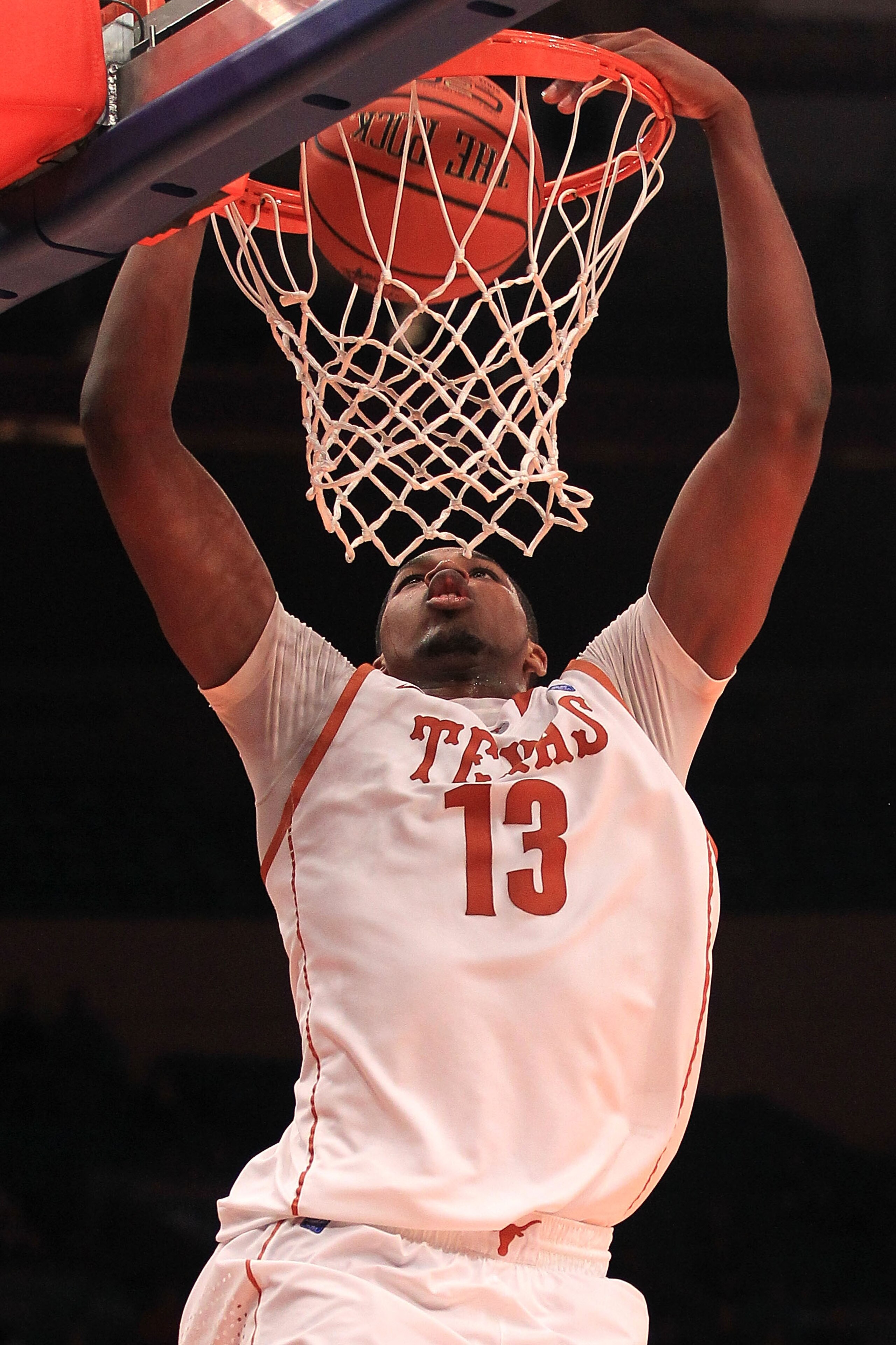 NEW YORK - NOVEMBER 19: Tristan Thompson #13 of the Texas Longhorns slam dunks against the Pittsburgh Panthers during the Championship game of the 2k Sports Classic at Madison Square Garden on November 19, 2010 in New York, New York.  (Photo by Chris McGr