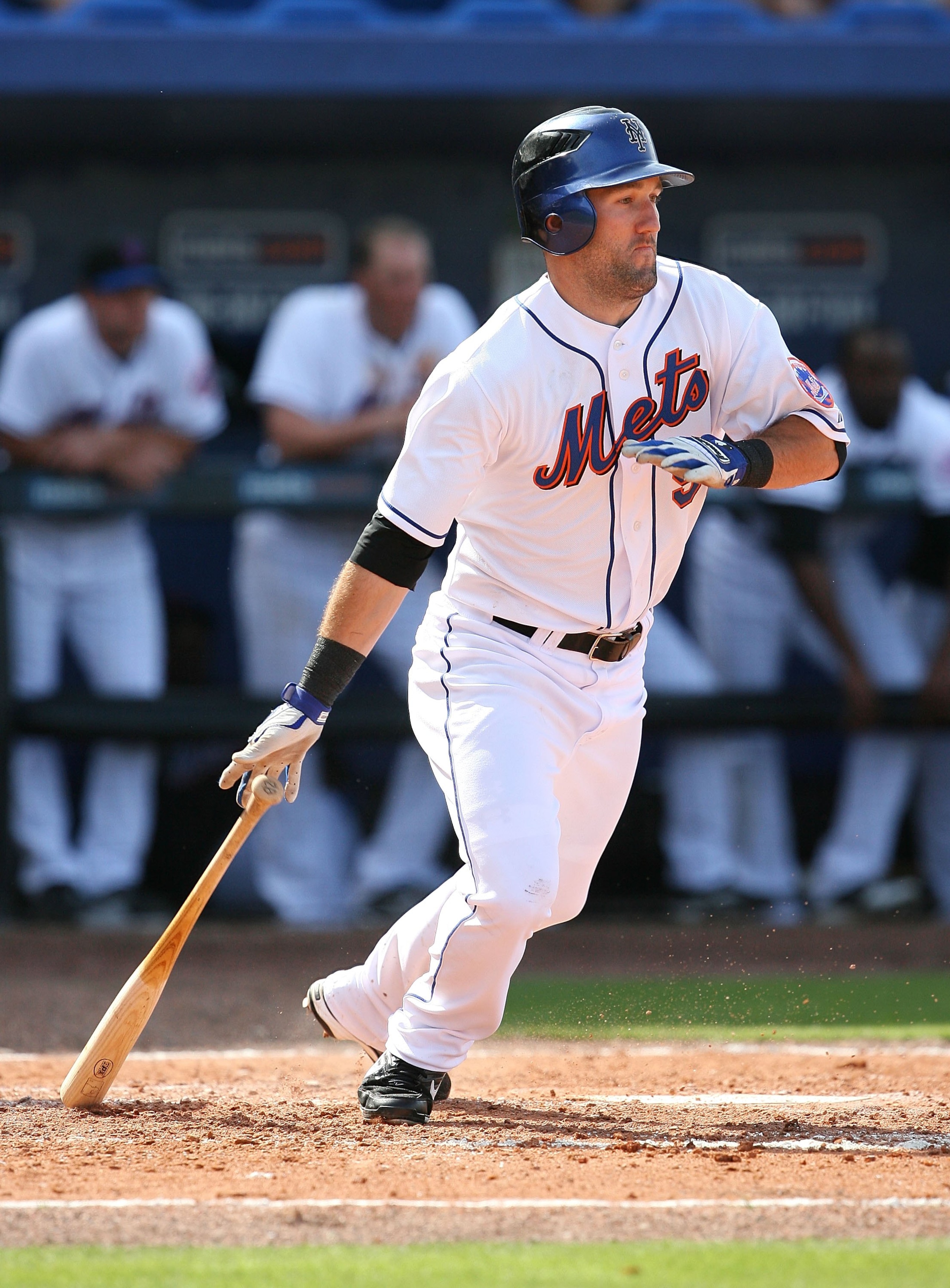PORT ST. LUCIE, FL - MARCH 02:  Jason Pridie #92 of the New York Mets hits against the Atlanta Braves at Tradition Field on March 2, 2010 in Port St. Lucie, Florida.  (Photo by Doug Benc/Getty Images)