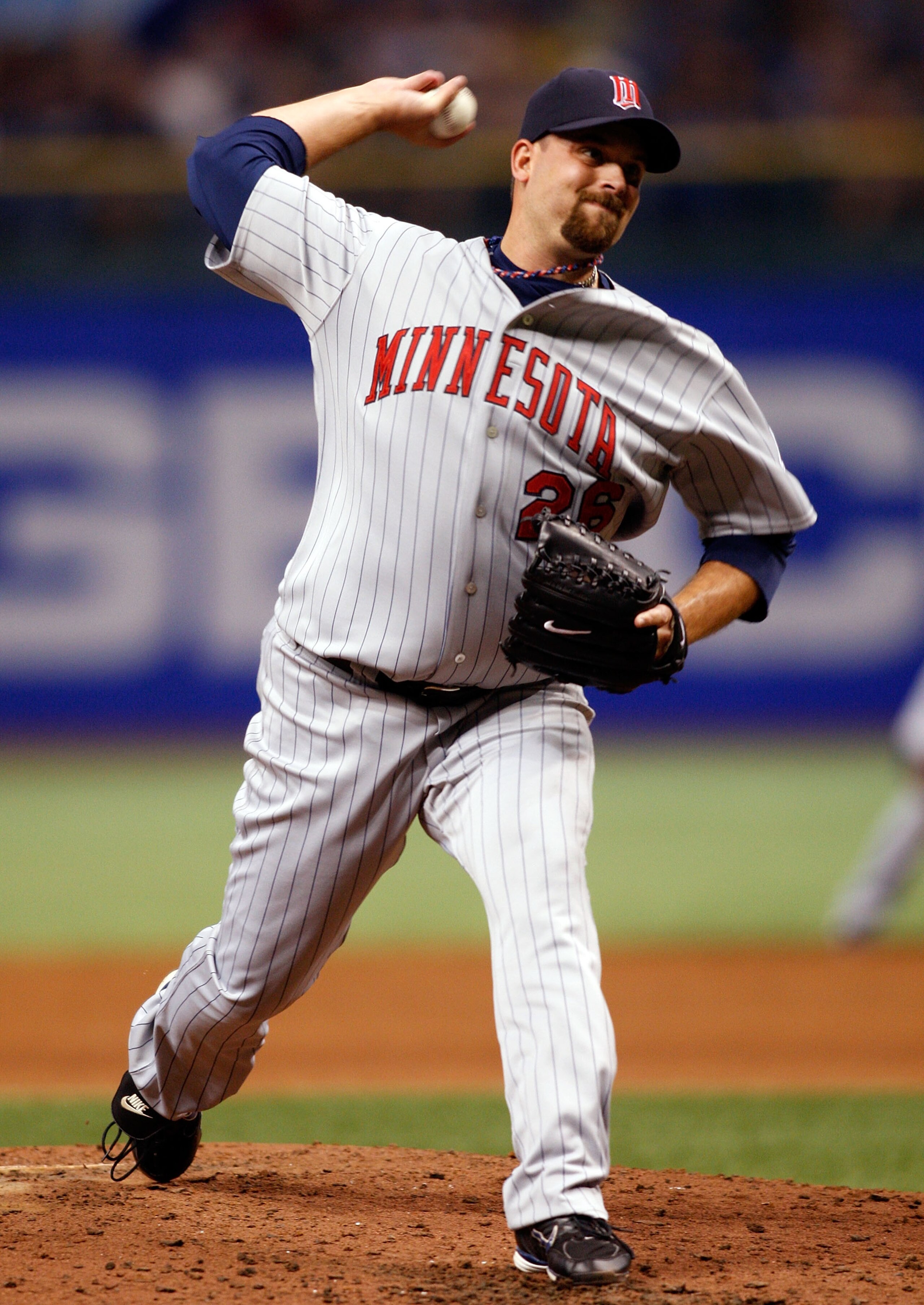 ST. PETERSBURG, FL - SEPTEMBER 19: Relief pitcher Boof Bonser #26 of the Minnesota Twins pitches against the Tampa Bay Rays during the game on September 19, 2008 at Tropicana Field in St. Petersburg, Florida. (Photo by J. Meric/Getty Images)