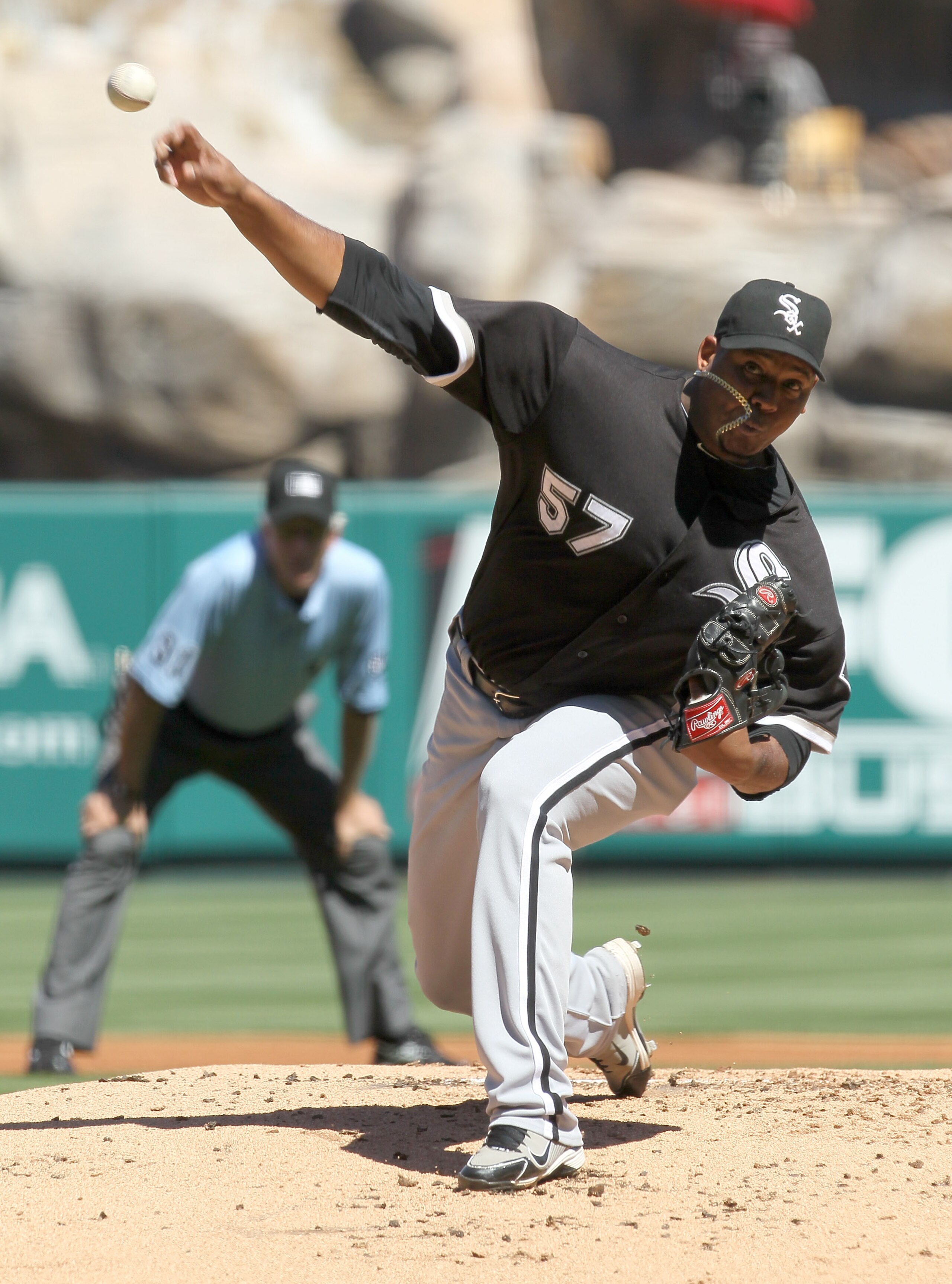 ANAHEIM, CA - SEPTEMBER 26:  Tony Pena #57 of the Chicago White Sox throws a pitch against the Los Angeles Angels of Anaheim on September 26, 2010 at Angel Stadium in Anaheim, California. The White Sox won 4-3.  (Photo by Stephen Dunn/Getty Images)