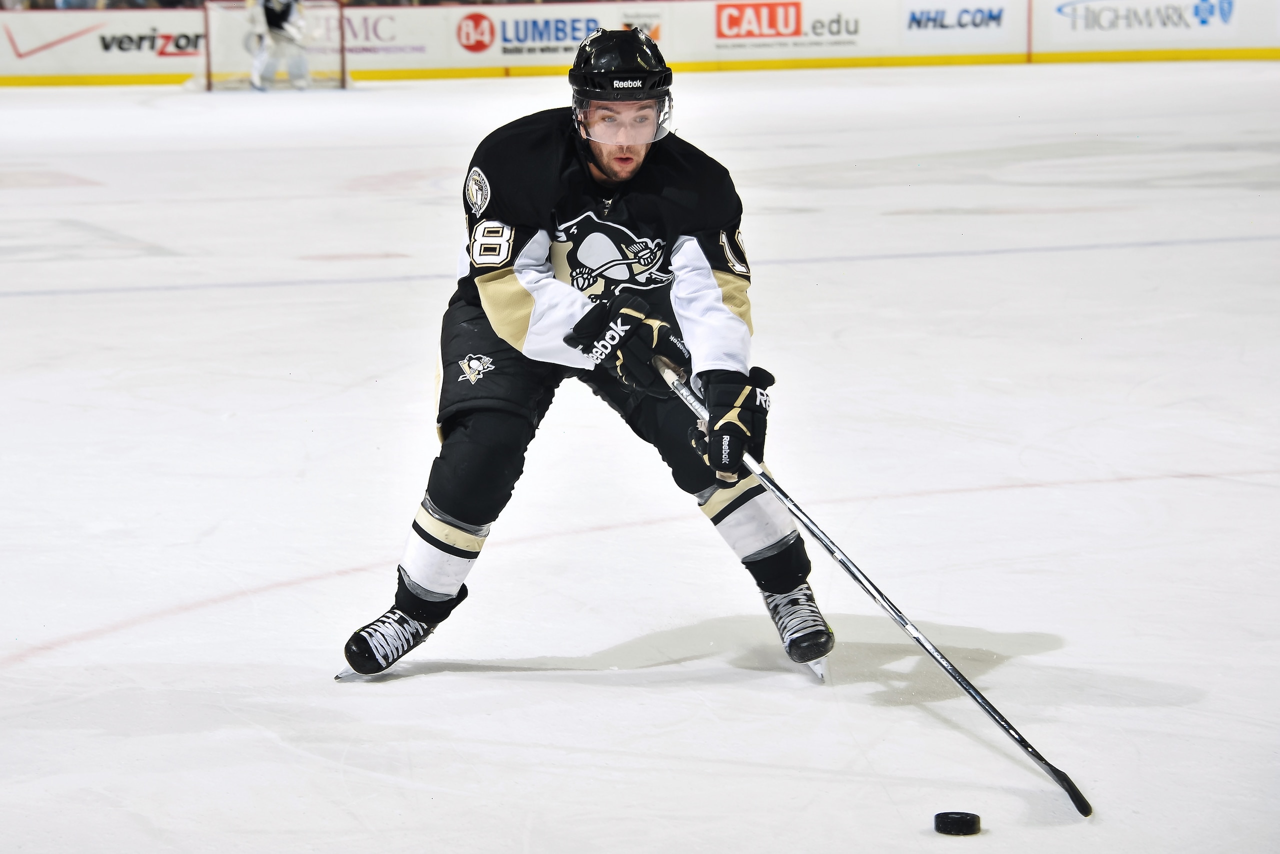 PITTSBURGH, PA - FEBRUARY 8:  Chris Conner #18 of the Pittsburgh Penguins skates with the puck against the Columbus Blue Jacketson February 8, 2011 at CONSOL Energy Center in Pittsburgh, Pennsylvania.  (Photo by Jamie Sabau/Getty Images)