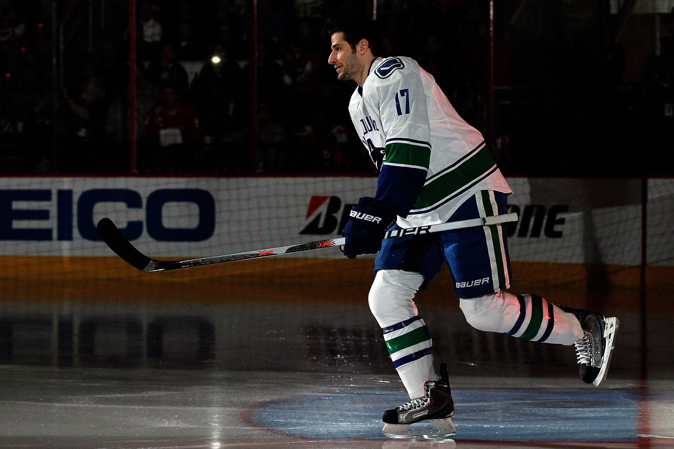 RALEIGH, NC - JANUARY 29:  Ryan Kesler #17 of the Vancouver Canucks is introduced during the Honda NHL SuperSkills competition part of 2011 NHL All-Star Weekend at the RBC Center on January 29, 2011 in Raleigh, North Carolina.  (Photo by Kevin C. Cox/Gett