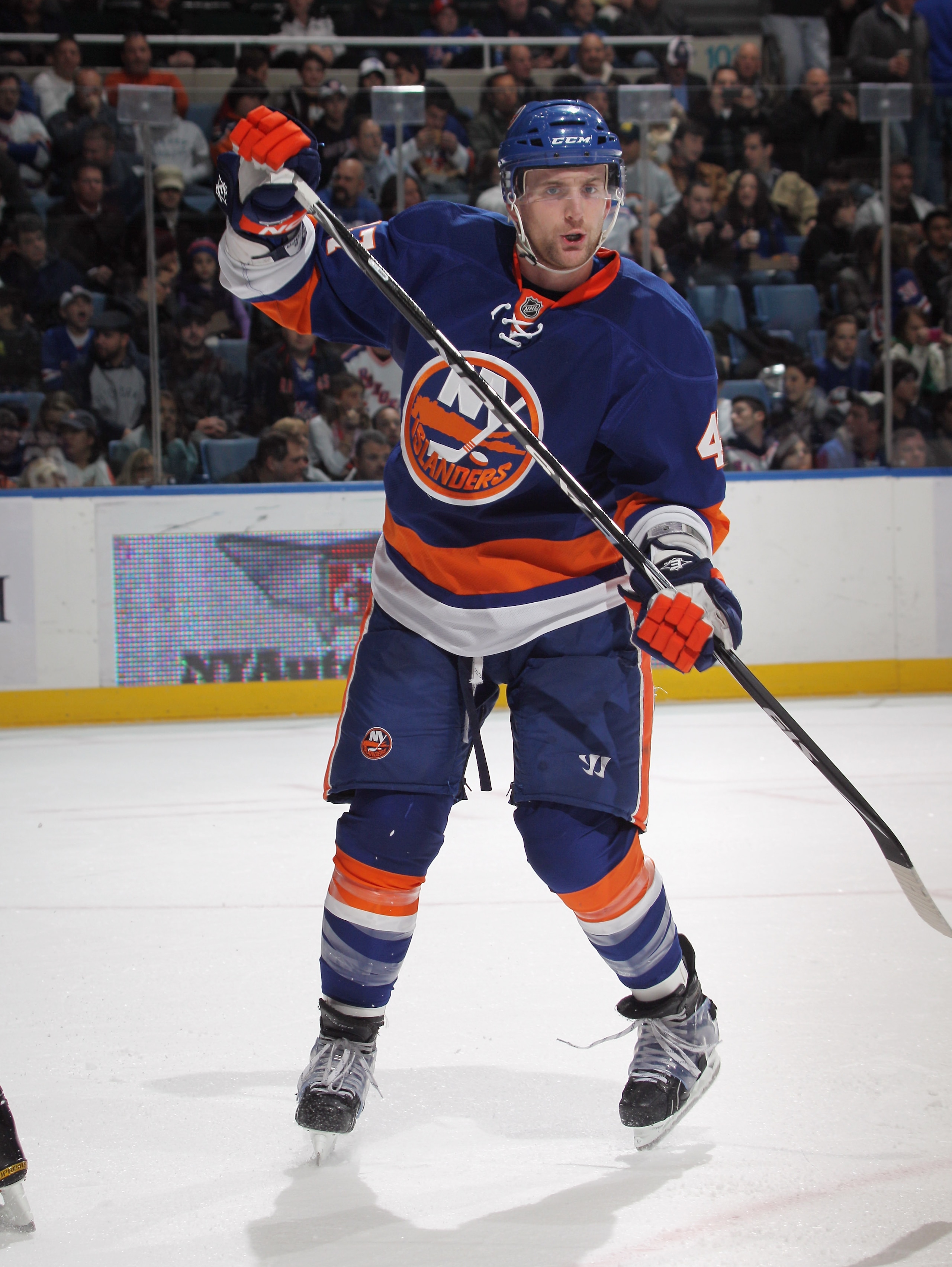 UNIONDALE, NY - DECEMBER 02:  Mark Eaton #4 of the New York Islanders skates against the New York Rangers at the Nassau Coliseum on December 2, 2010 in Uniondale, New York.  (Photo by Bruce Bennett/Getty Images)