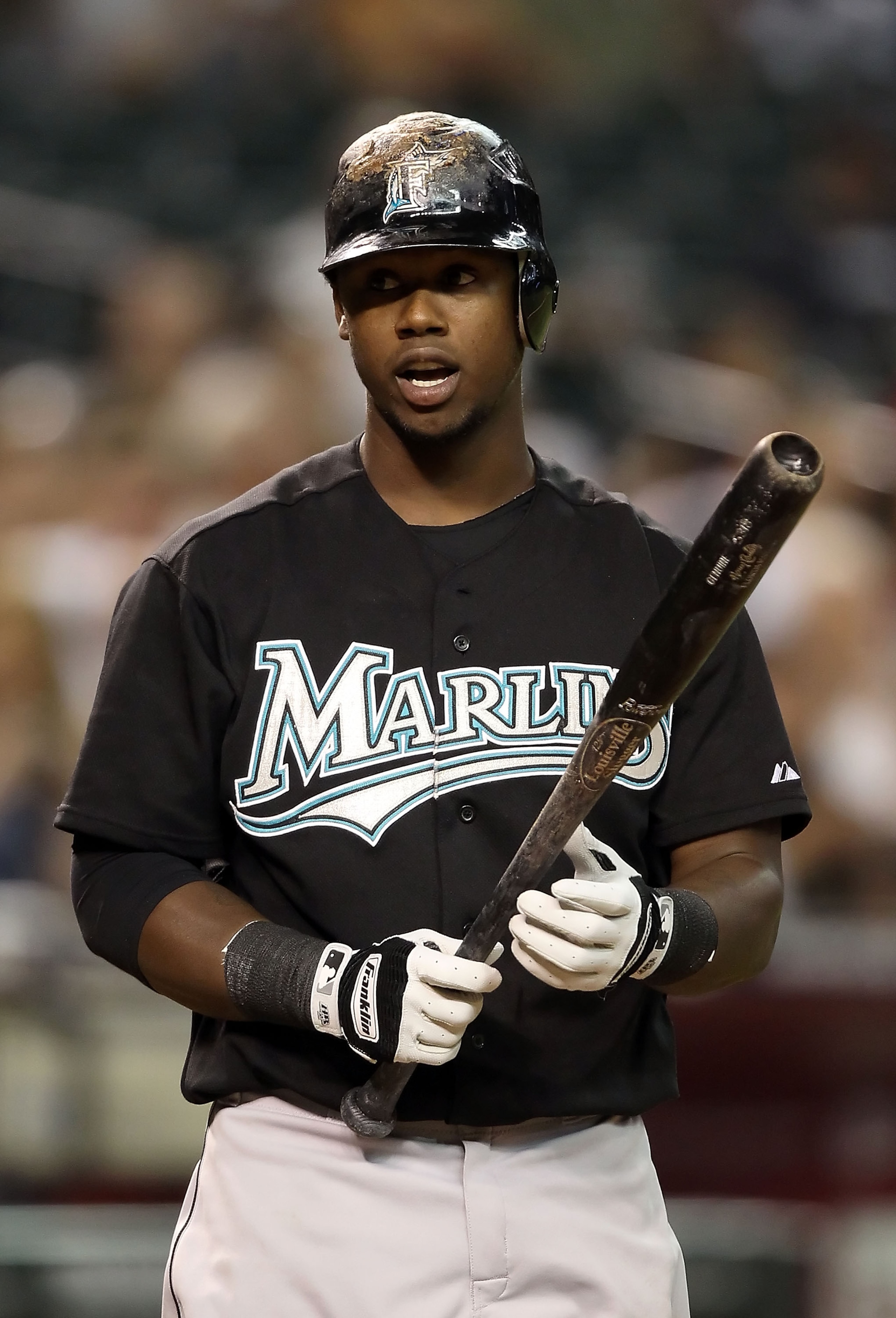 PHOENIX - JULY 08:  Hanley Ramirez #2 of the Florida Marlins at bat during the Major League Baseball game against the Arizona Diamondbacks at Chase Field on July 8, 2010 in Phoenix, Arizona. The Diamondbacks defeated the Marlins 10-4.  (Photo by Christian