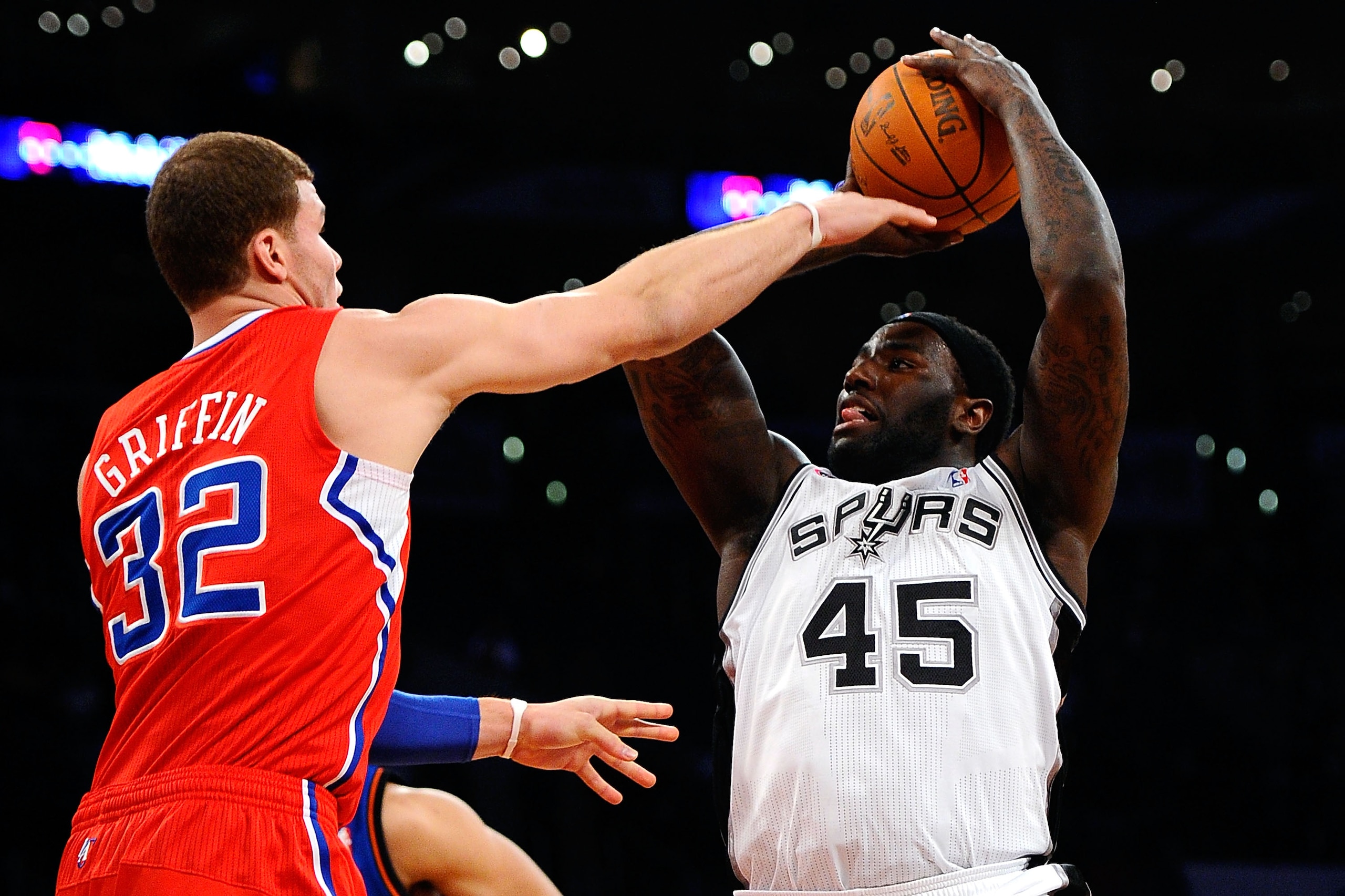 LOS ANGELES, CA - FEBRUARY 18: Blake Griffin #32 of the Los Angeles Clippers and the Rookie Team attempts to block the shot of DeJuan Blair #45 of the San Antonio Spurs and the Sophomore Team in the first half of the T-Mobile Rookie Challenge and Youth J LOS ANGELES, CA - FEBRUARY 18: Blake Griffin #32 of the Los Angeles Clippers and the Rookie Team attempts to block the shot of DeJuan Blair #45 of the San Antonio Spurs and the Sophomore Team in the first half of the T-Mobile Rookie Challenge and Youth J