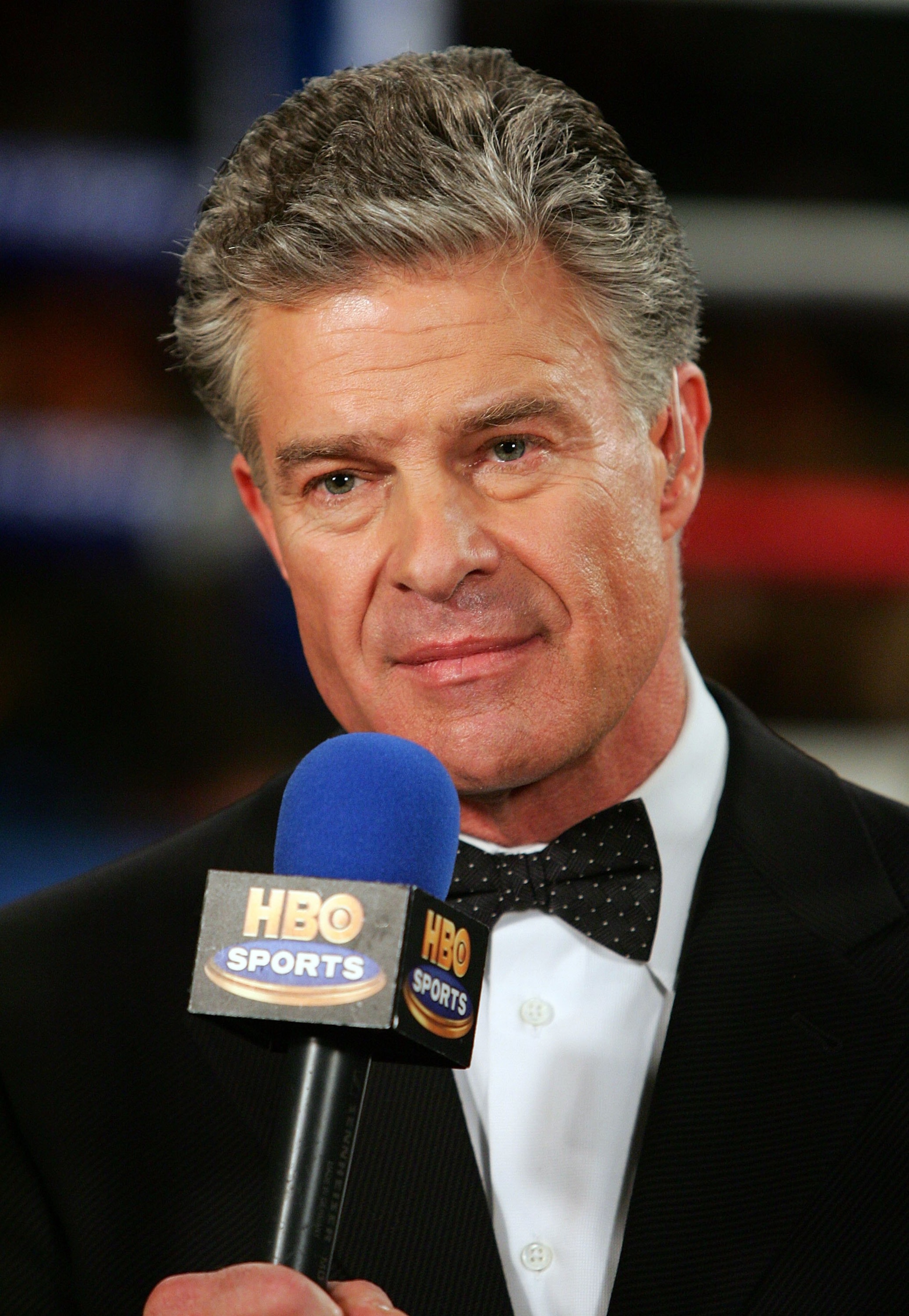 LAS VEGAS - JANUARY 20:  HBO boxing announcer Jim Lampley on-the-air after the Matthew Hatton of England and Frank Houghtaling IBF international welterweight title fight on January 20, 2007 in the Paris Ballroom at the Paris Hotel in Las Vegas, Nevada.  (