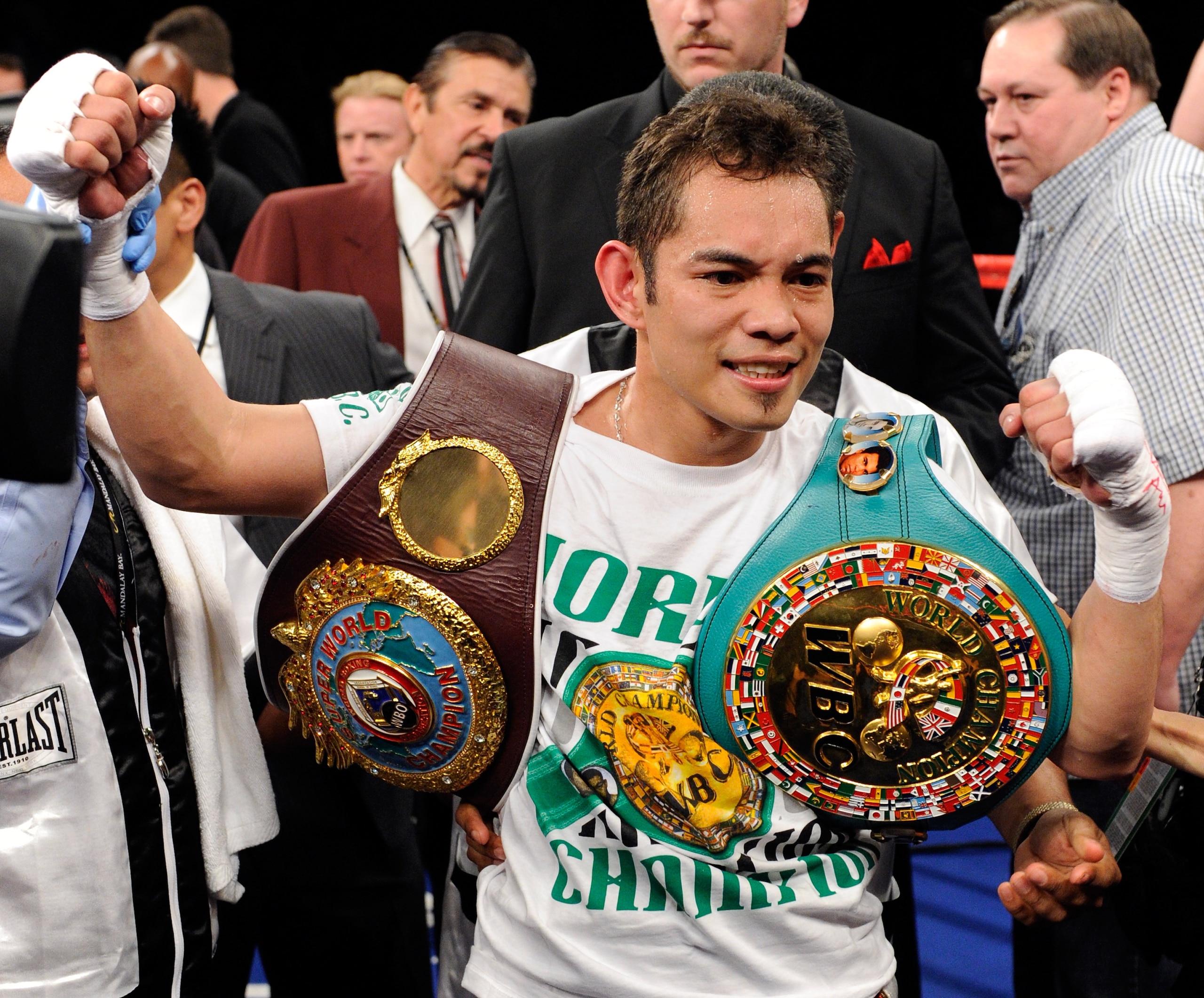 LAS VEGAS, NV - FEBRUARY 19:  Nonito Donaire of the Philippines celebrates his second-round TKO victory over Fernando Montiel of Mexico during their WBC/WBO bantamweight championship bout at the Mandalay Bay Events Center February 19, 2011 in Las Vegas, N