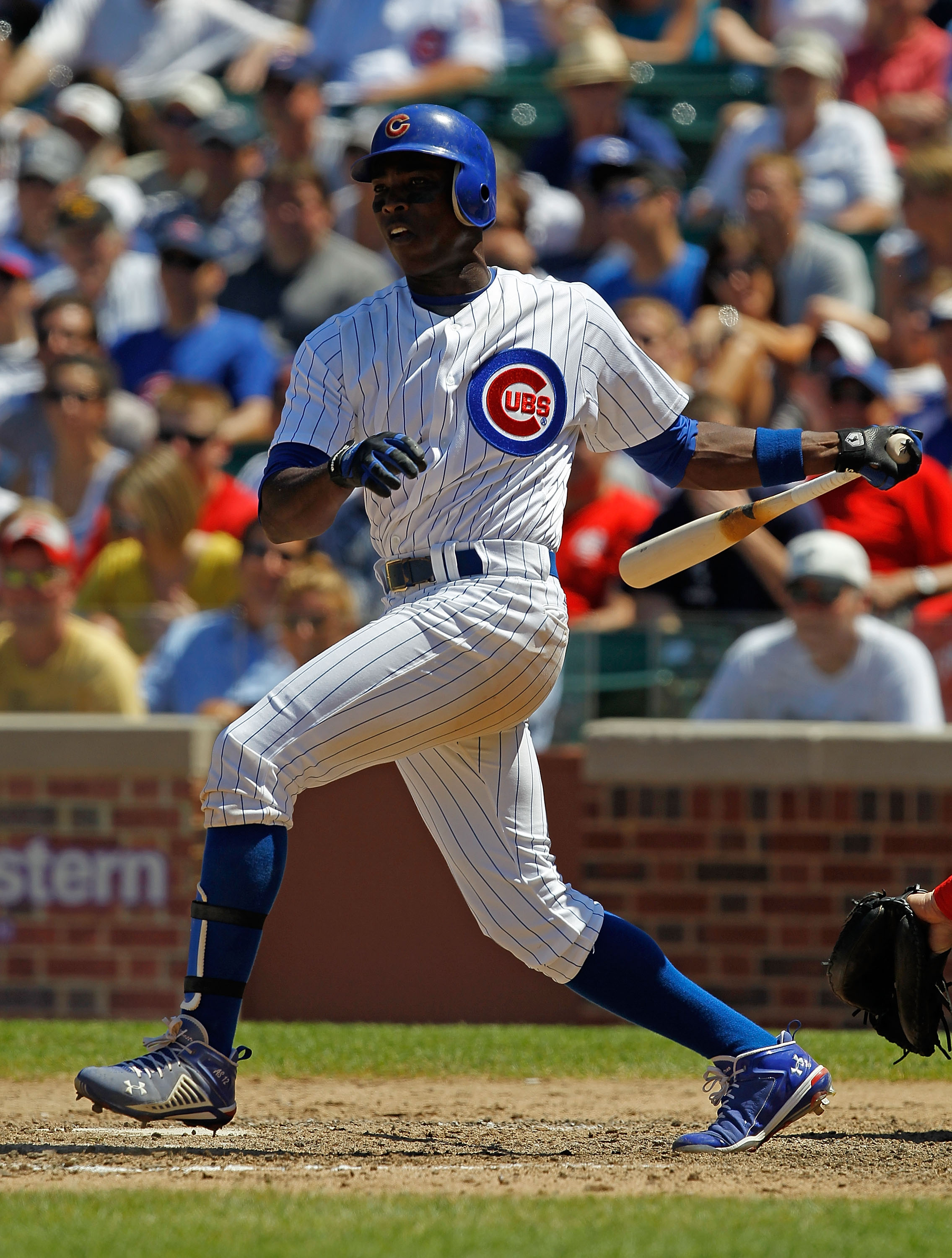 CHICAGO - JULY 03: Alfonso Soriano #12 of the Chicago Cubs hits the ball against the Cincinnati Reds at Wrigley Field on July 3, 2010 in Chicago, Illinois. The Cubs defeated the Reds 3-1. (Photo by Jonathan Daniel/Getty Images)