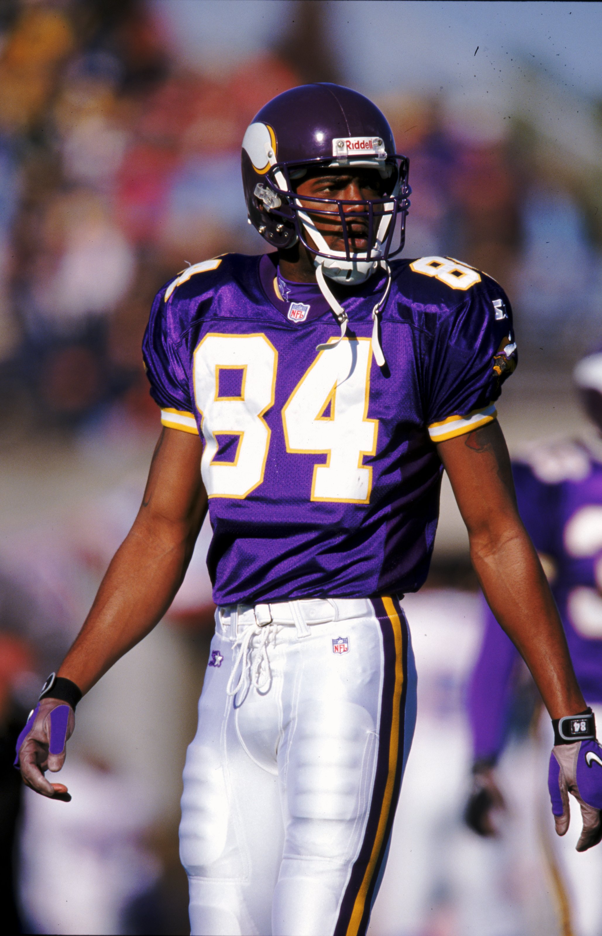 26 Dec 1998:   Randy Moss #84 of the Minnesota Vikings looks on the field during a game against the Nashville Oilers at the Vanderbilt Stadium in Nashville, Tennessee. The Vikings defeated the Oilers 26-16. Mandatory Credit: Andy Lyons  /Allsport