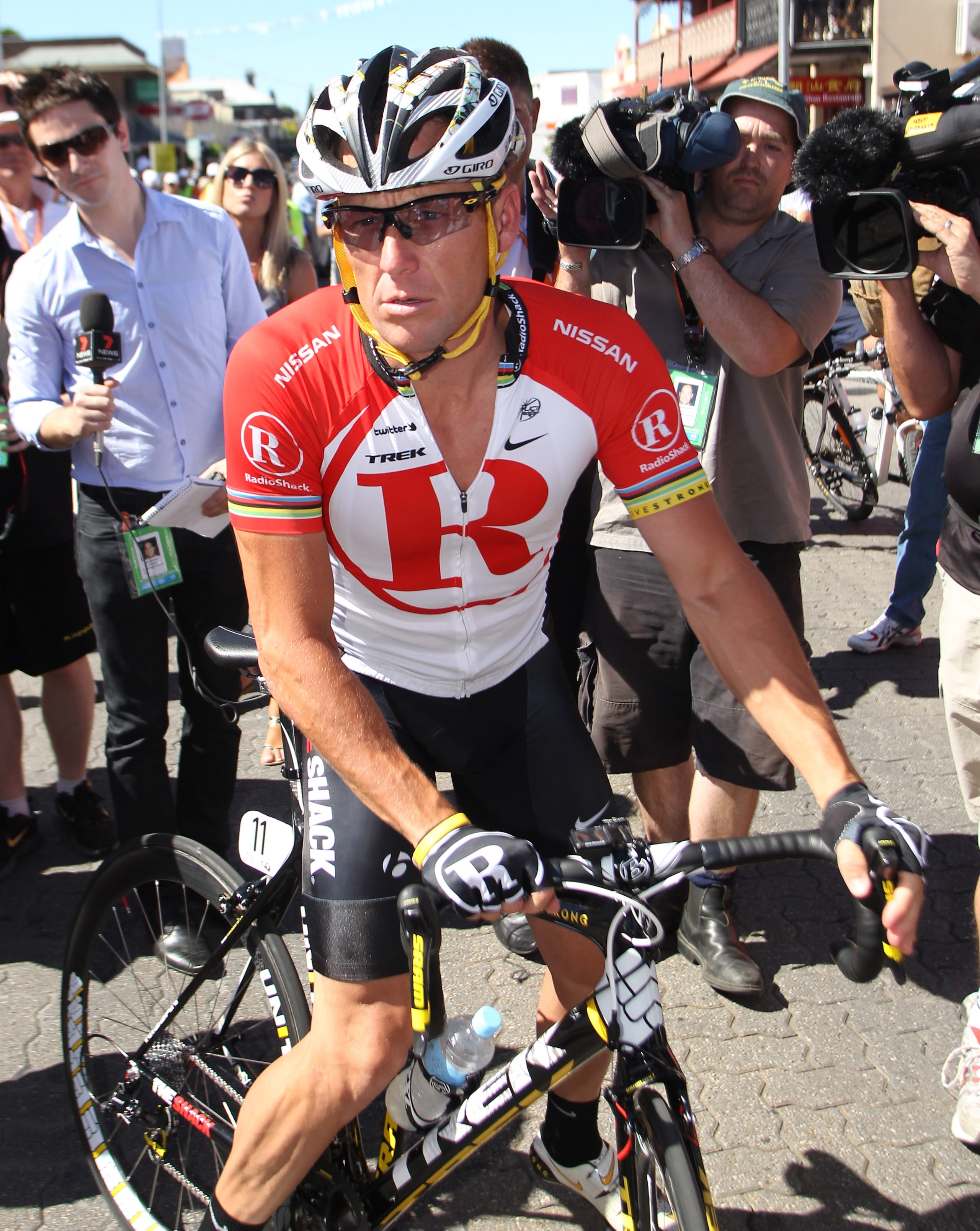 ADELAIDE, AUSTRALIA - JANUARY 20: Lance Armstrong of the USA and Team Radio Shack before the start of Stage Three of the 2011 Tour Down Under on January 20, 2011 in Adelaide, Australia. (Photo by Morne de Klerk/Getty Images) ADELAIDE, AUSTRALIA - JANUARY 20: Lance Armstrong of the USA and Team Radio Shack before the start of Stage Three of the 2011 Tour Down Under on January 20, 2011 in Adelaide, Australia. (Photo by Morne de Klerk/Getty Images)