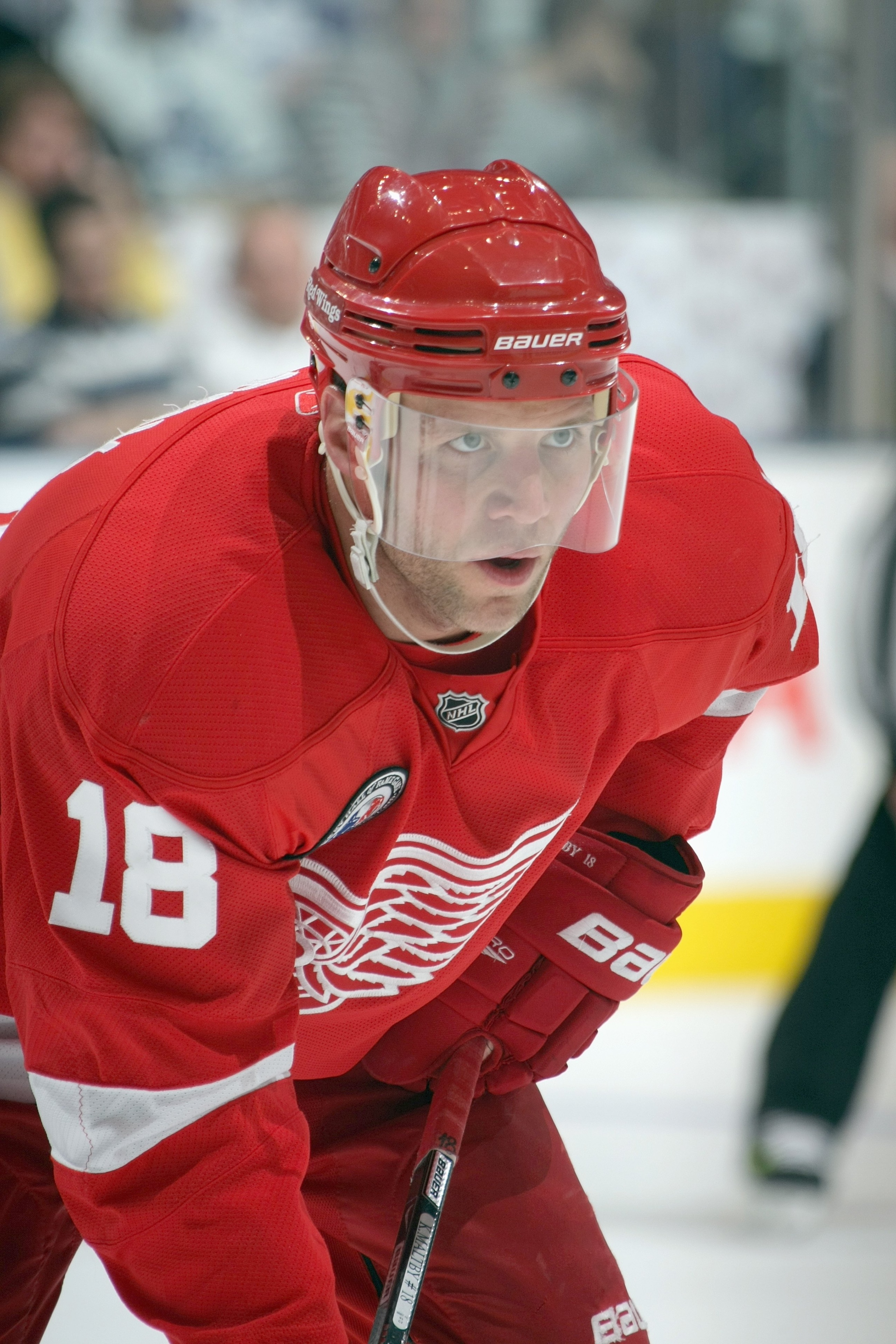 TORONTO, ON - NOVEMBER 07: Kirk Maltby #18 of the Detroit Red Wings gets ready on the ice against the Toronto Maple Leafs at the Air Canada Centre on November 7, 2009 in Toronto, Canada. (Photo by Bruce Bennett/Getty Images) TORONTO, ON - NOVEMBER 07: Kirk Maltby #18 of the Detroit Red Wings gets ready on the ice against the Toronto Maple Leafs at the Air Canada Centre on November 7, 2009 in Toronto, Canada. (Photo by Bruce Bennett/Getty Images)