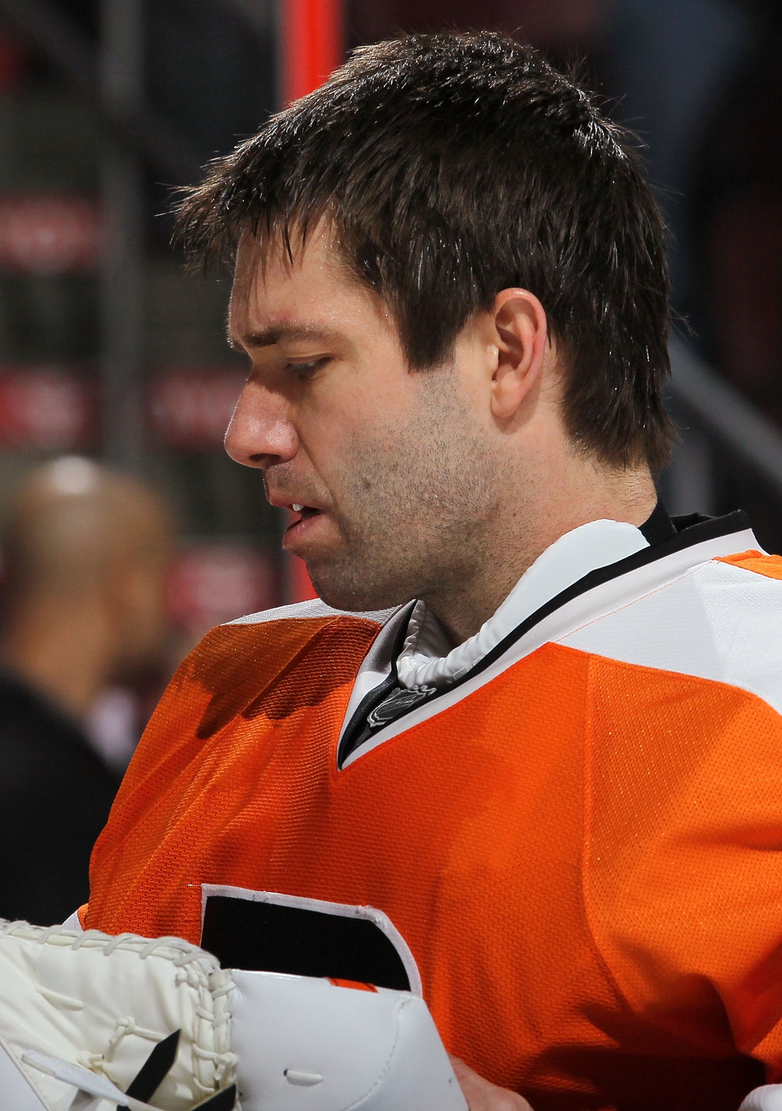 PHILADELPHIA, PA - FEBRUARY 05:  Brian Boucher #33 of the Philadelphia Flyers looks on against the Dallas Stars on February 5, 2011 at Wells Fargo Center in Philadelphia, Pennsylvania.  (Photo by Jim McIsaac/Getty Images)