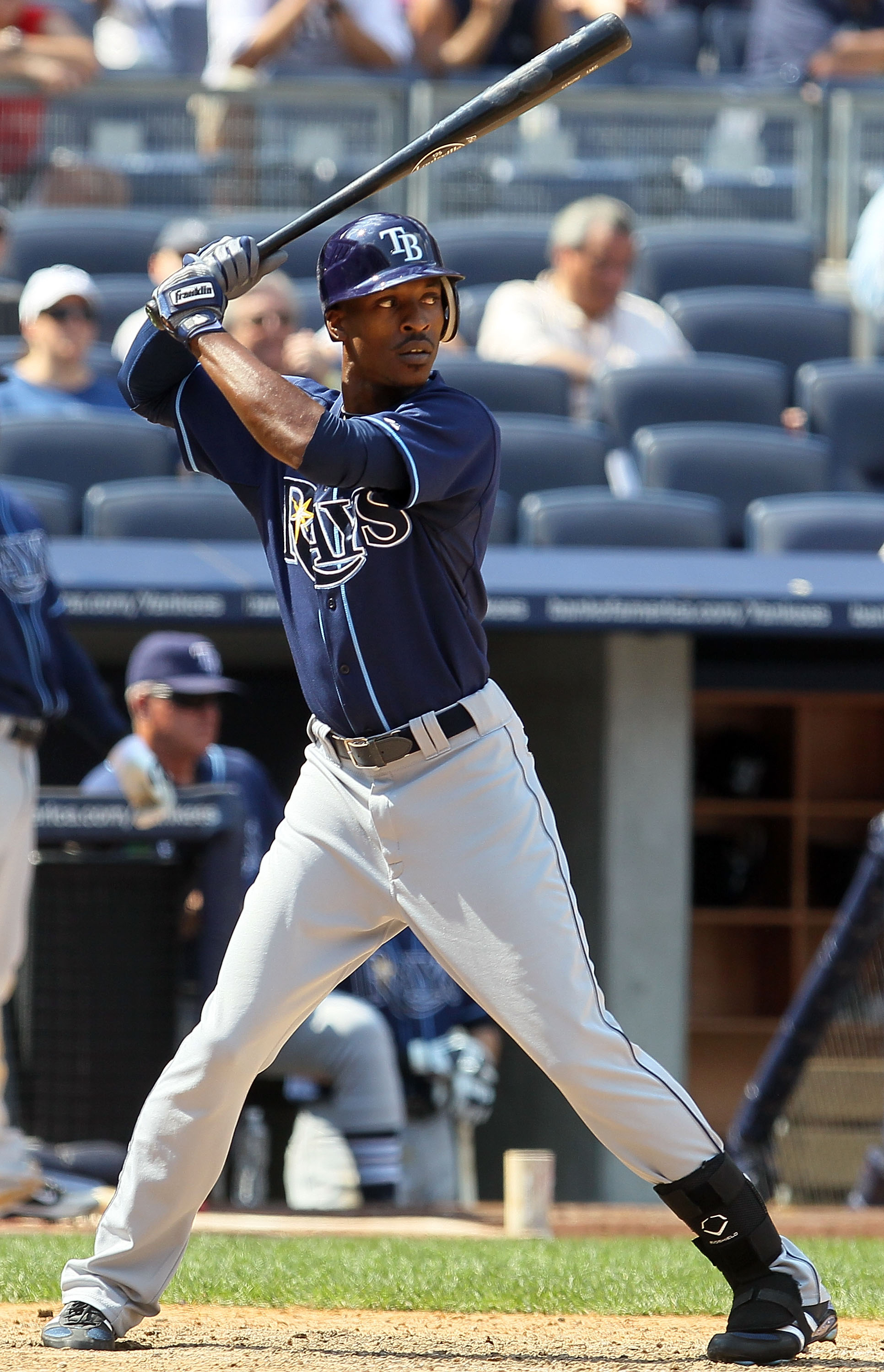 NEW YORK - JULY 18:  B.J. Upton #2 of the Tampa Bay Rays bats against the New York Yankees on July 18, 2010 at Yankee Stadium in the Bronx borough of New York City.  (Photo by Jim McIsaac/Getty Images)