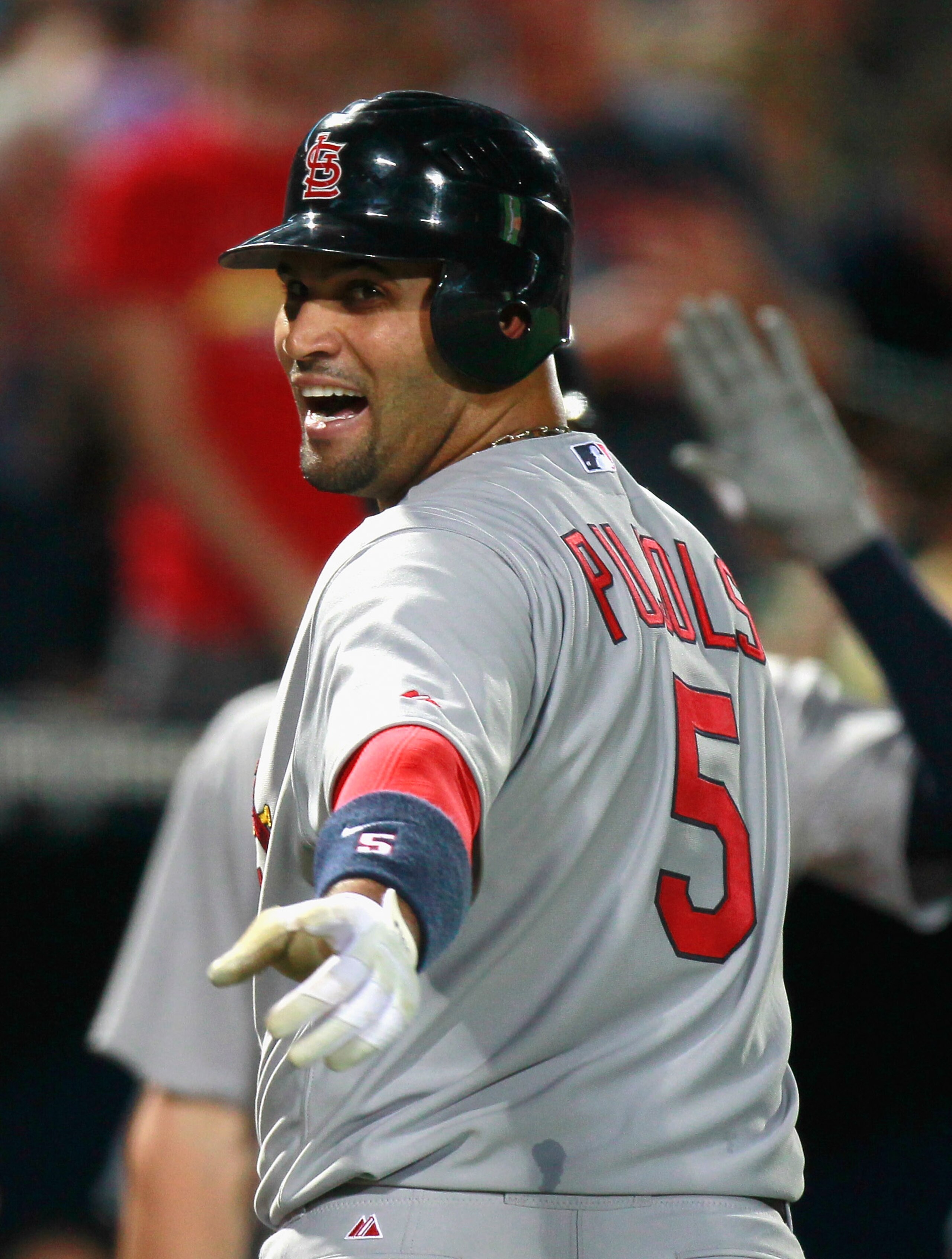 ATLANTA - SEPTEMBER 09:  Albert Pujols #5 of the St. Louis Cardinals against the Atlanta Braves at Turner Field on September 9, 2010 in Atlanta, Georgia.  (Photo by Kevin C. Cox/Getty Images)