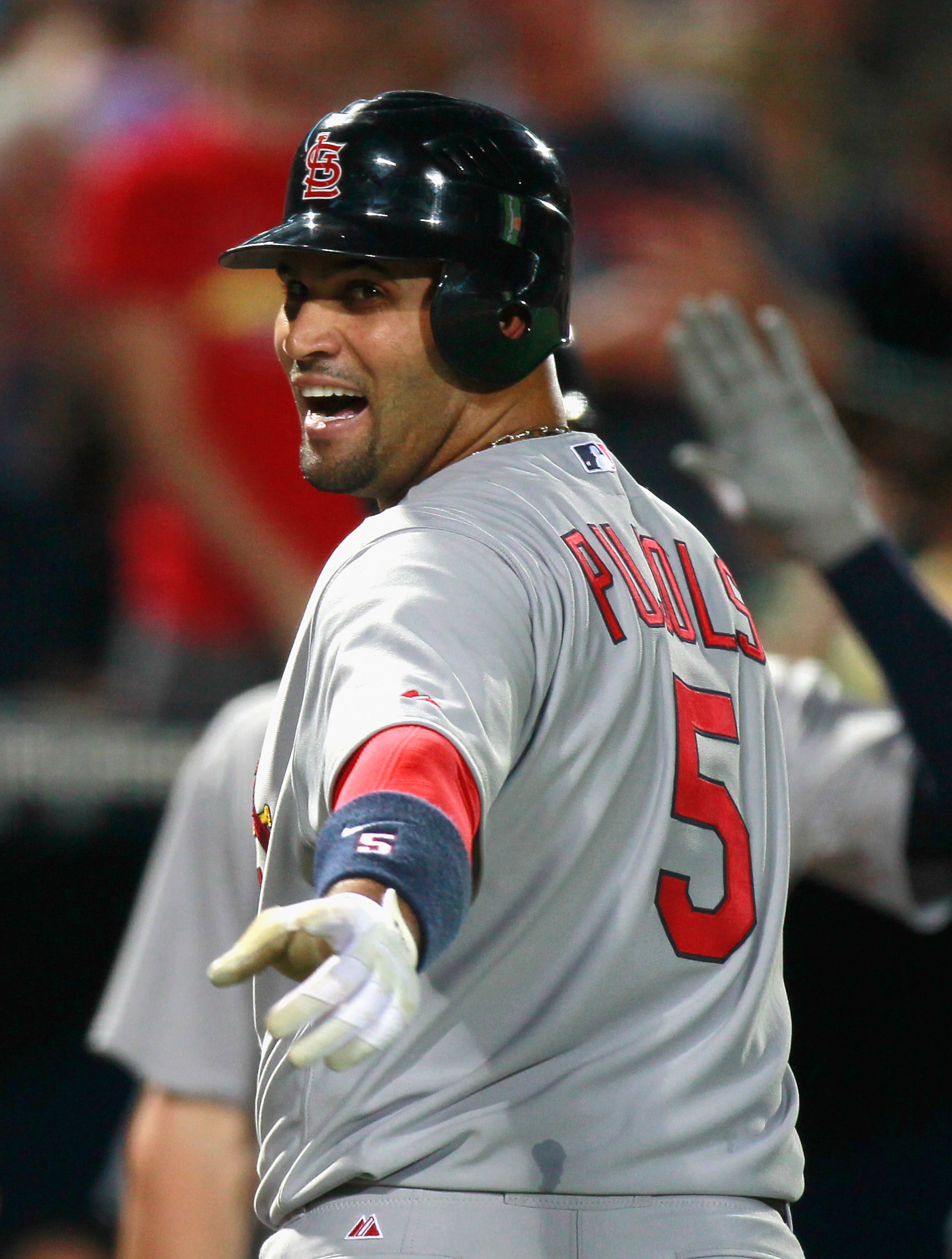 ATLANTA - SEPTEMBER 09: Albert Pujols #5 of the St. Louis Cardinals against the Atlanta Braves at Turner Field on September 9, 2010 in Atlanta, Georgia. (Photo by Kevin C. Cox/Getty Images) ATLANTA - SEPTEMBER 09: Albert Pujols #5 of the St. Louis Cardinals against the Atlanta Braves at Turner Field on September 9, 2010 in Atlanta, Georgia. (Photo by Kevin C. Cox/Getty Images)