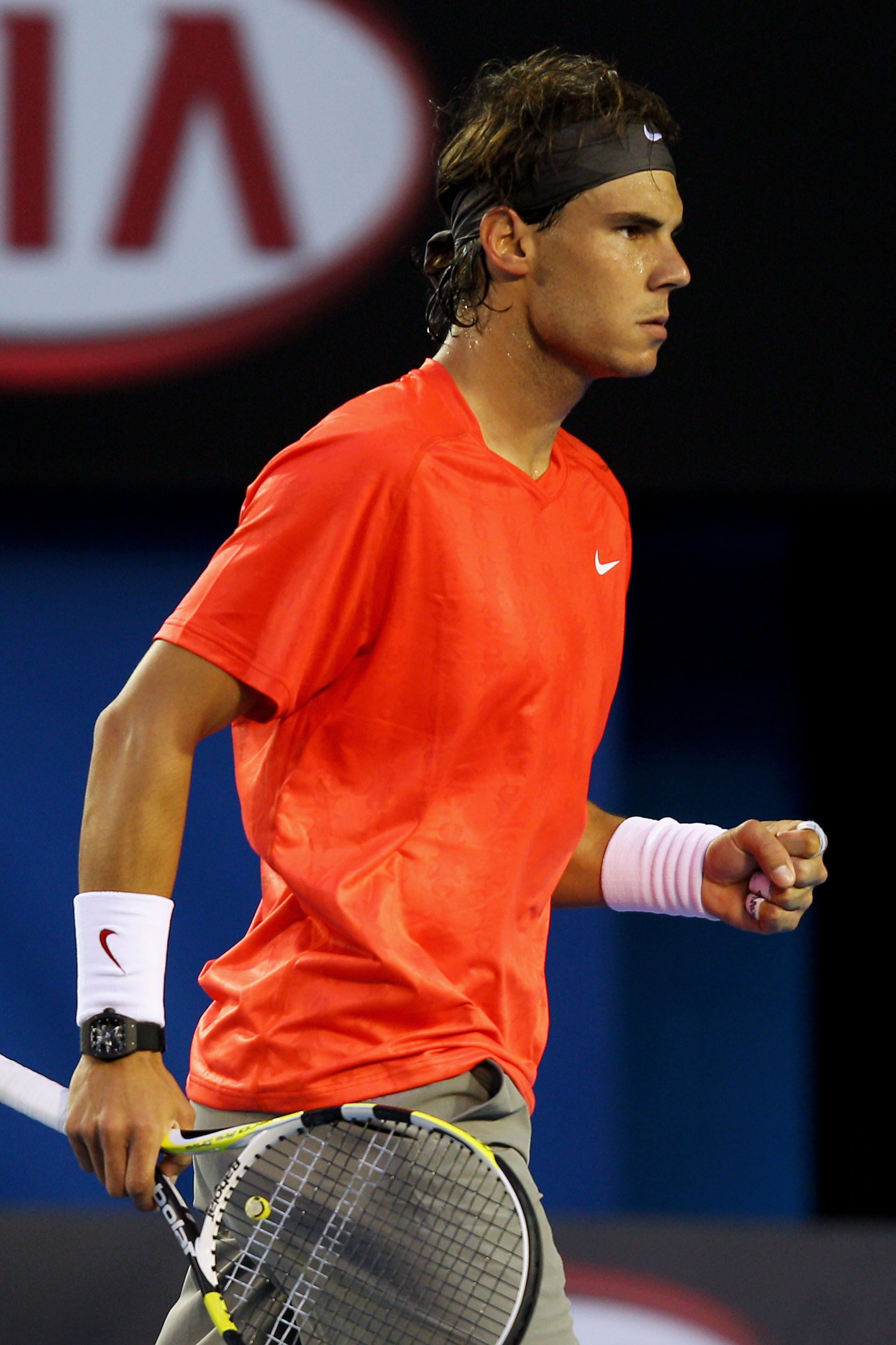 MELBOURNE, AUSTRALIA - JANUARY 24: Rafael Nadal of Spain celebrates winning a point in his fourth round match against Marin Cilic of Croatia during day eight of the 2011 Australian Open at Melbourne Park on January 24, 2011 in Melbourne, Australia. (Pho MELBOURNE, AUSTRALIA - JANUARY 24: Rafael Nadal of Spain celebrates winning a point in his fourth round match against Marin Cilic of Croatia during day eight of the 2011 Australian Open at Melbourne Park on January 24, 2011 in Melbourne, Australia. (Pho