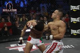 Eddie Alvarez delivering a vicious uppercut to Roger Huerta