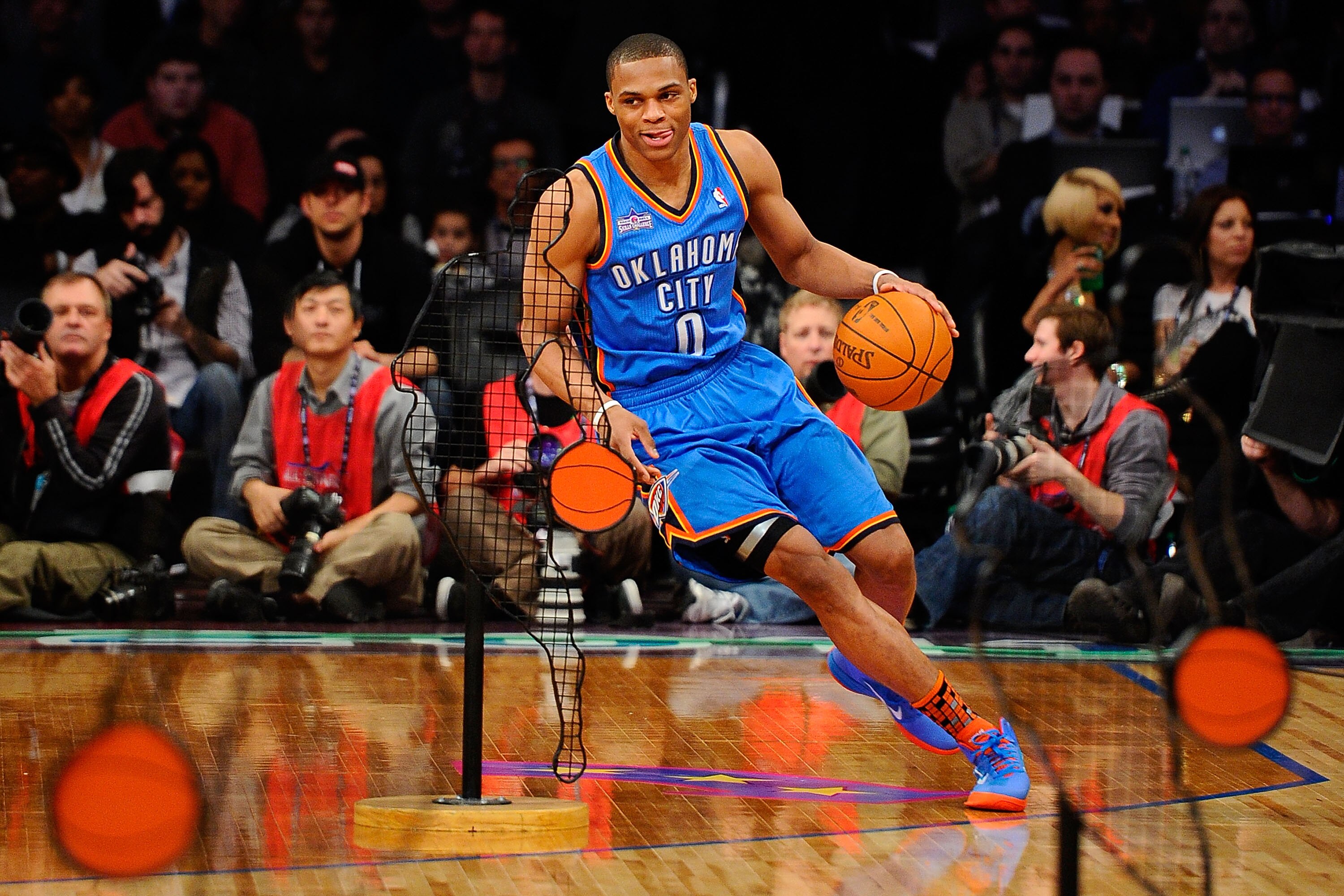 LOS ANGELES, CA - FEBRUARY 19:  Russell Westbrook #0 of the Oklahoma City Thunder competes in the Taco Bell Skills Challenge apart of NBA All-Star Saturday Night at Staples Center on February 19, 2011 in Los Angeles, California.  (Photo by Kevork Djansezi