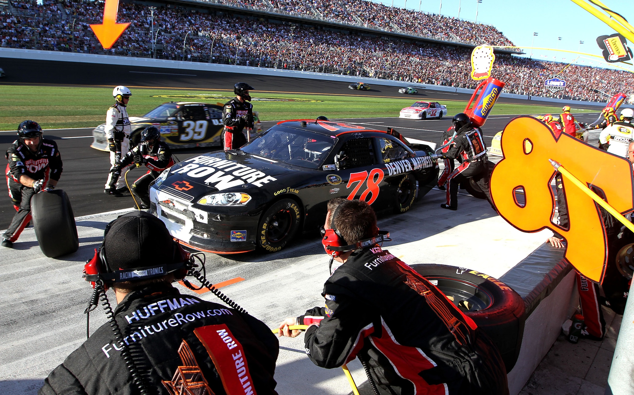 DAYTONA BEACH, FL - FEBRUARY 20: Regan Smith pits the #78 Furniture Row Racing Chevrolet during the NASCAR Sprint Cup Series Daytona 500 at Daytona International Speedway on February 20, 2011 in Daytona Beach, Florida. (Photo by Jerry Markland/Getty Ima DAYTONA BEACH, FL - FEBRUARY 20: Regan Smith pits the #78 Furniture Row Racing Chevrolet during the NASCAR Sprint Cup Series Daytona 500 at Daytona International Speedway on February 20, 2011 in Daytona Beach, Florida. (Photo by Jerry Markland/Getty Ima