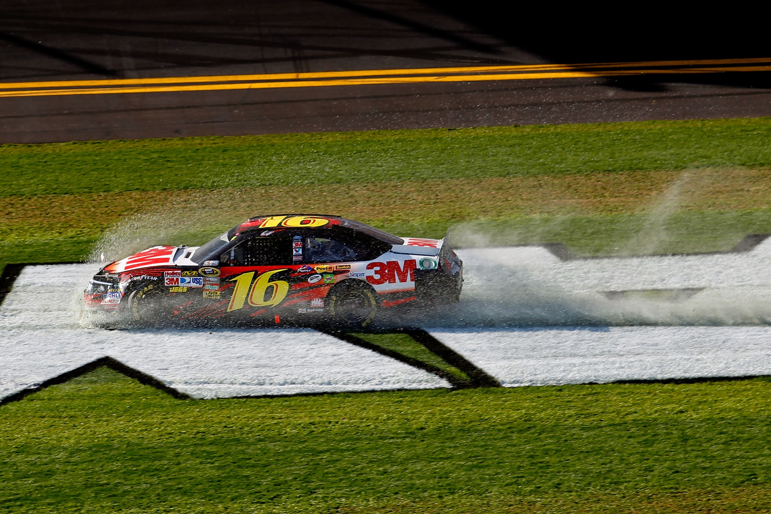 DAYTONA BEACH, FL - FEBRUARY 20: Greg Biffle, driver of the #16 3M Ford, is involved in an incident during the NASCAR Sprint Cup Series Daytona 500 at Daytona International Speedway on February 20, 2011 in Daytona Beach, Florida. (Photo by Todd Warshaw/ DAYTONA BEACH, FL - FEBRUARY 20: Greg Biffle, driver of the #16 3M Ford, is involved in an incident during the NASCAR Sprint Cup Series Daytona 500 at Daytona International Speedway on February 20, 2011 in Daytona Beach, Florida. (Photo by Todd Warshaw/