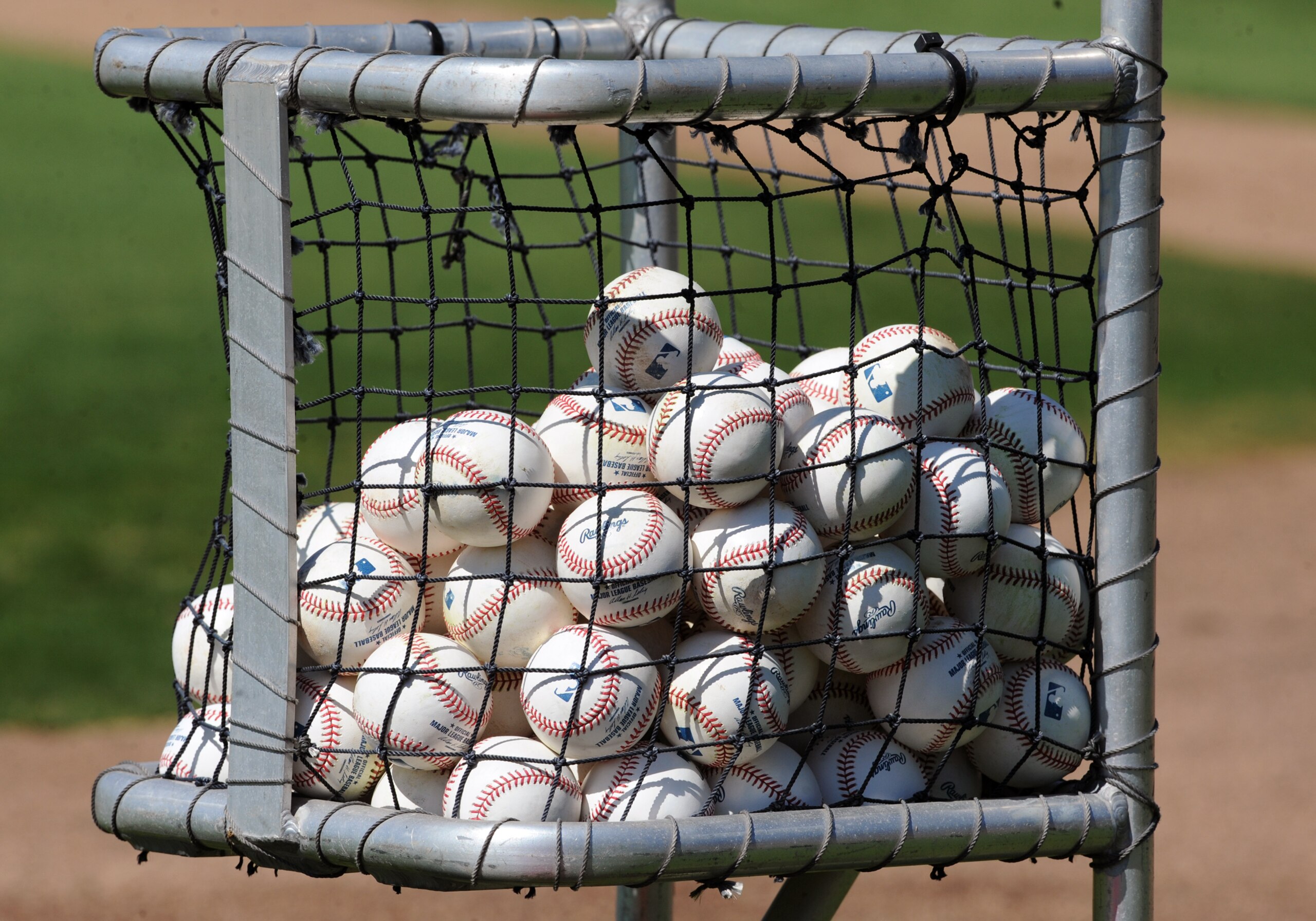 CLEARWATER, FL - FEBRUARY 19:  A cart filled with baseballs is set up for the Philadelphia Phillies during a spring training workout February 19, 2011 the Carpenter Complex at Bright House Field in Clearwater, Florida. (Photo by Al Messerschmidt/Getty Ima