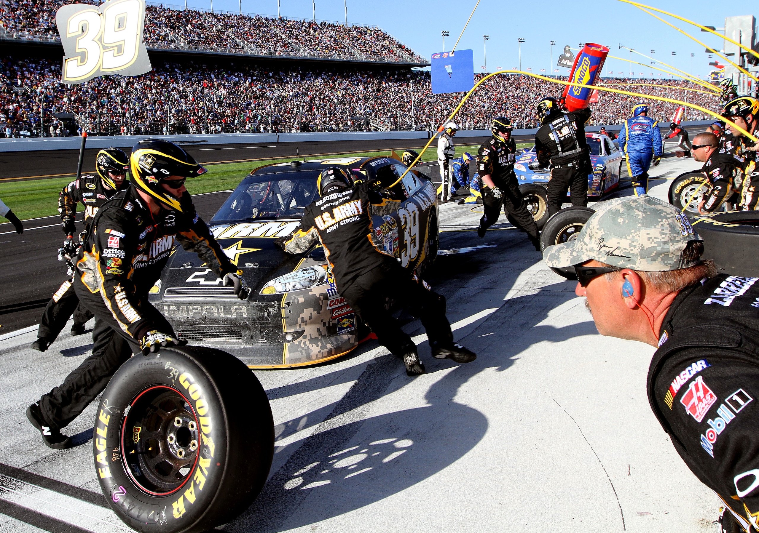 DAYTONA BEACH, FL - FEBRUARY 20: Ryan Newman pits the #39 U.S. Army Chevrolet, during the NASCAR Sprint Cup Series Daytona 500 at Daytona International Speedway on February 20, 2011 in Daytona Beach, Florida. (Photo by Jerry Markland/Getty Images for NA DAYTONA BEACH, FL - FEBRUARY 20: Ryan Newman pits the #39 U.S. Army Chevrolet, during the NASCAR Sprint Cup Series Daytona 500 at Daytona International Speedway on February 20, 2011 in Daytona Beach, Florida. (Photo by Jerry Markland/Getty Images for NA