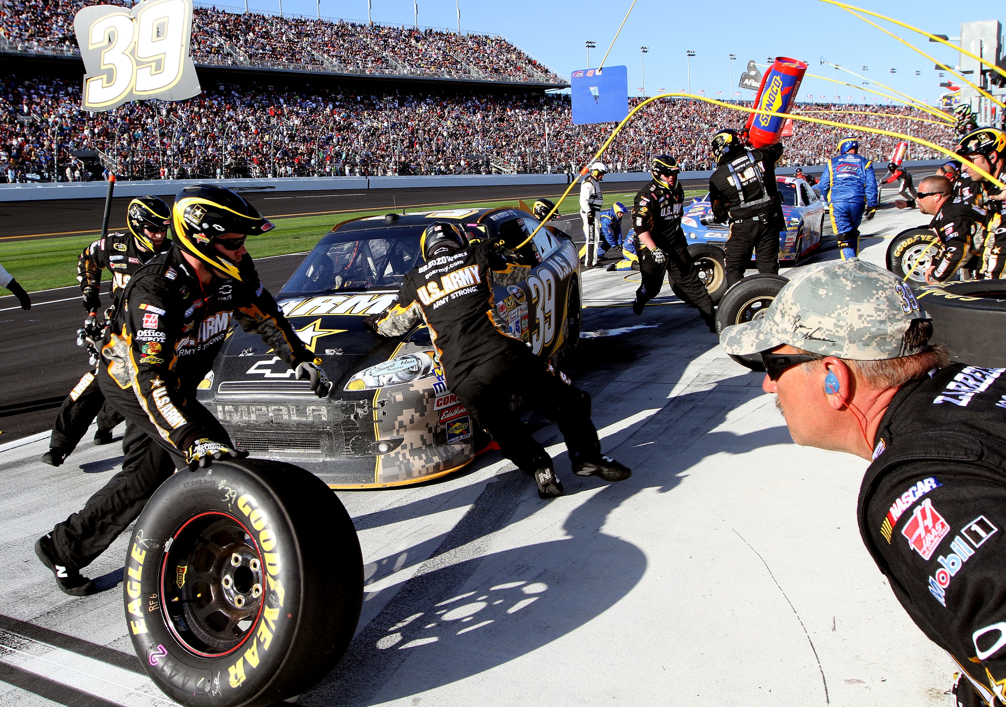 DAYTONA BEACH, FL - FEBRUARY 20:  Ryan Newman pits the #39 U.S. Army Chevrolet, during the NASCAR Sprint Cup Series Daytona 500 at Daytona International Speedway on February 20, 2011 in Daytona Beach, Florida.  (Photo by Jerry Markland/Getty Images for NA
