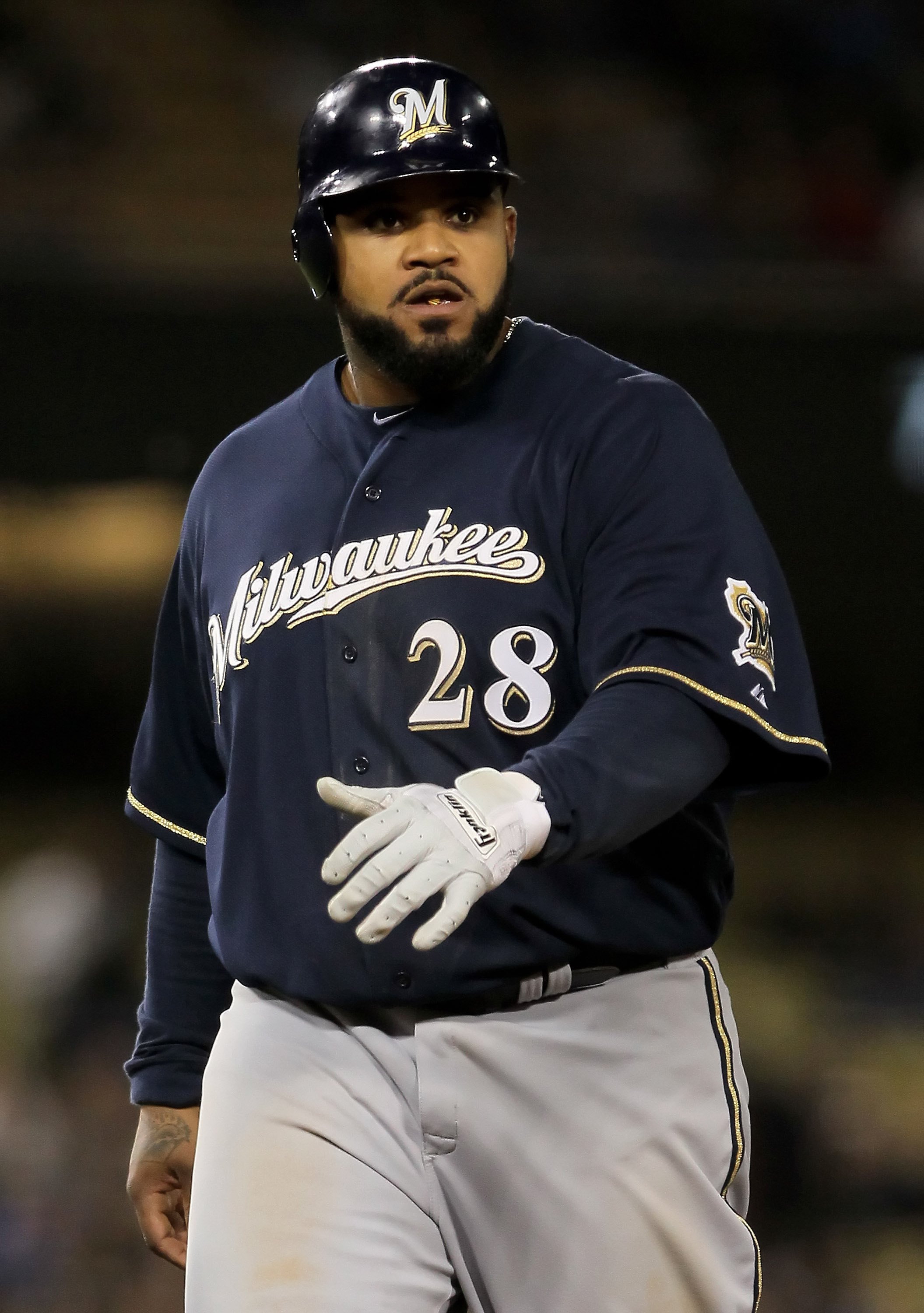 LOS ANGELES, CA - MAY 06:  Prince Fielder #28 of the Milwaukee Brewers plays against the Los Angeles Dodgers at Dodger Stadium on May 6, 2010 in Los Angeles, California.  (Photo by Jeff Gross/Getty Images)