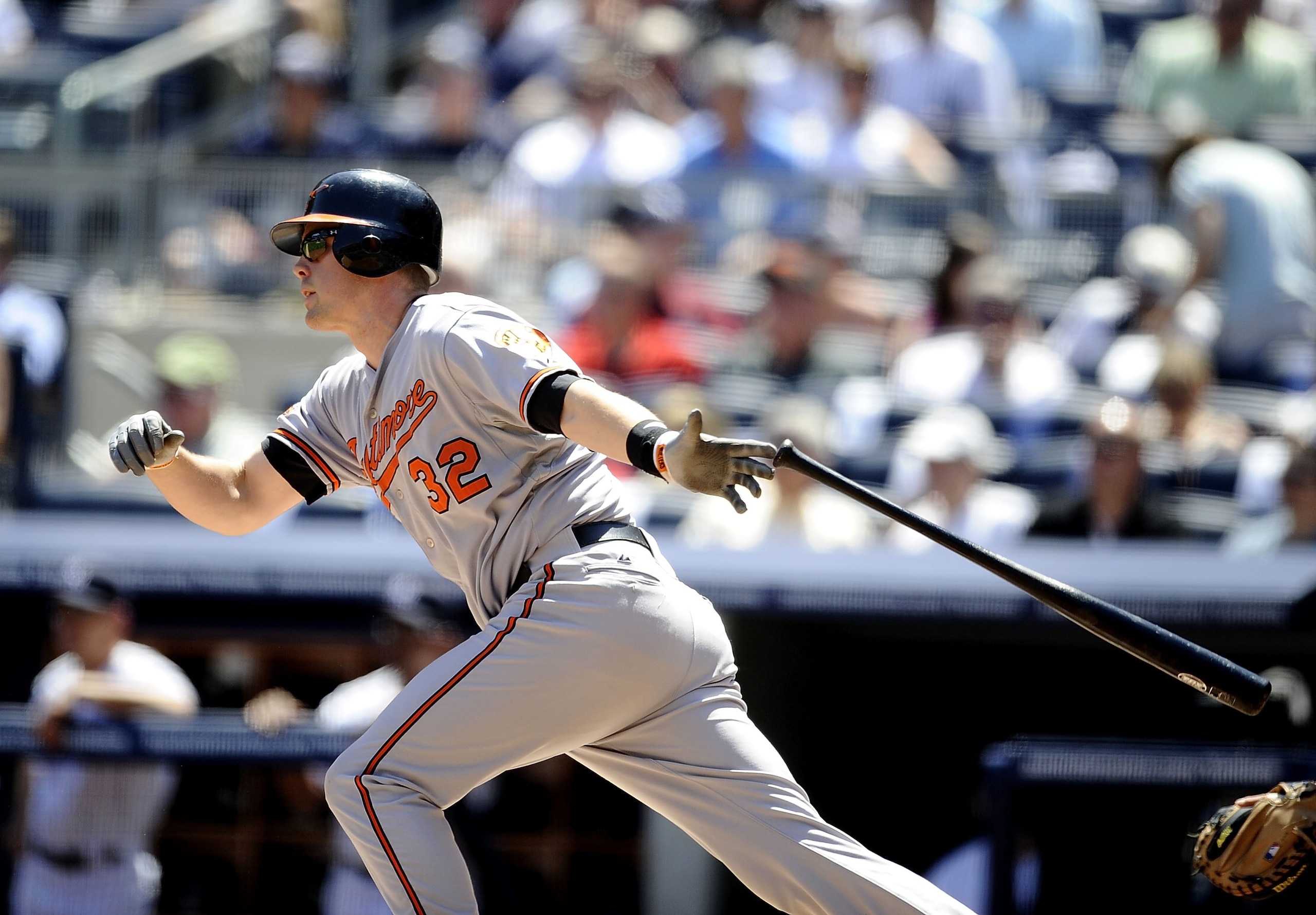 NEW YORK - MAY 05: Matt Wieters #32 of the Baltimore Orioles bats against the New York Yankees at Yankee Stadium on May 5, 2010 in the Bronx borough of New York City  (Photo by Jeff Zelevansky/Getty Images)