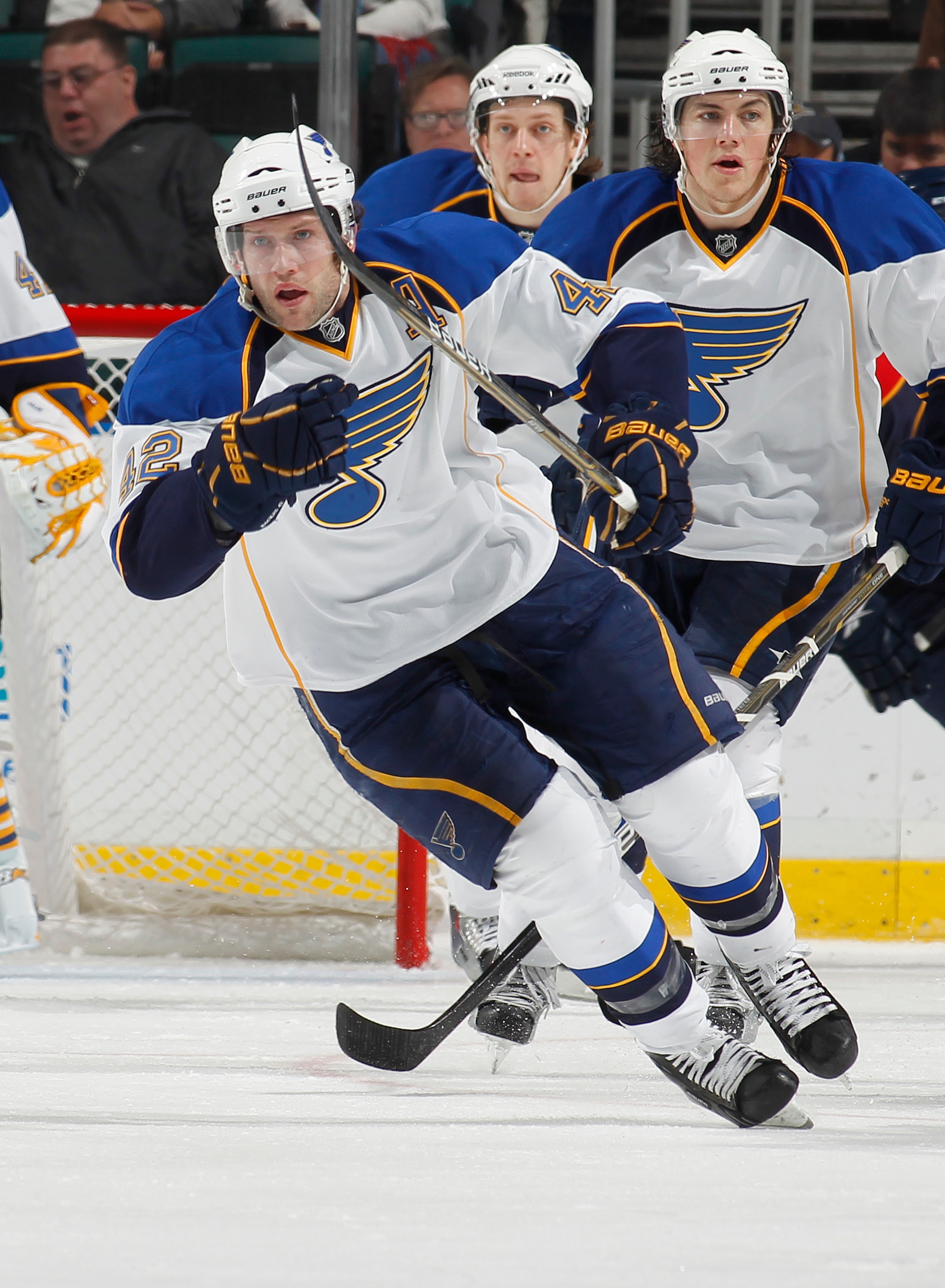 SUNRISE, FL - FEBRUARY 8: David Backes #42 of the St. Louis Blues skates up ice against the Florida Panthers on February 8, 2011 at the BankAtlantic Center in Sunrise, Florida. The Blues defeated the Panthers 2-1. (Photo by Joel Auerbach/Getty Images)