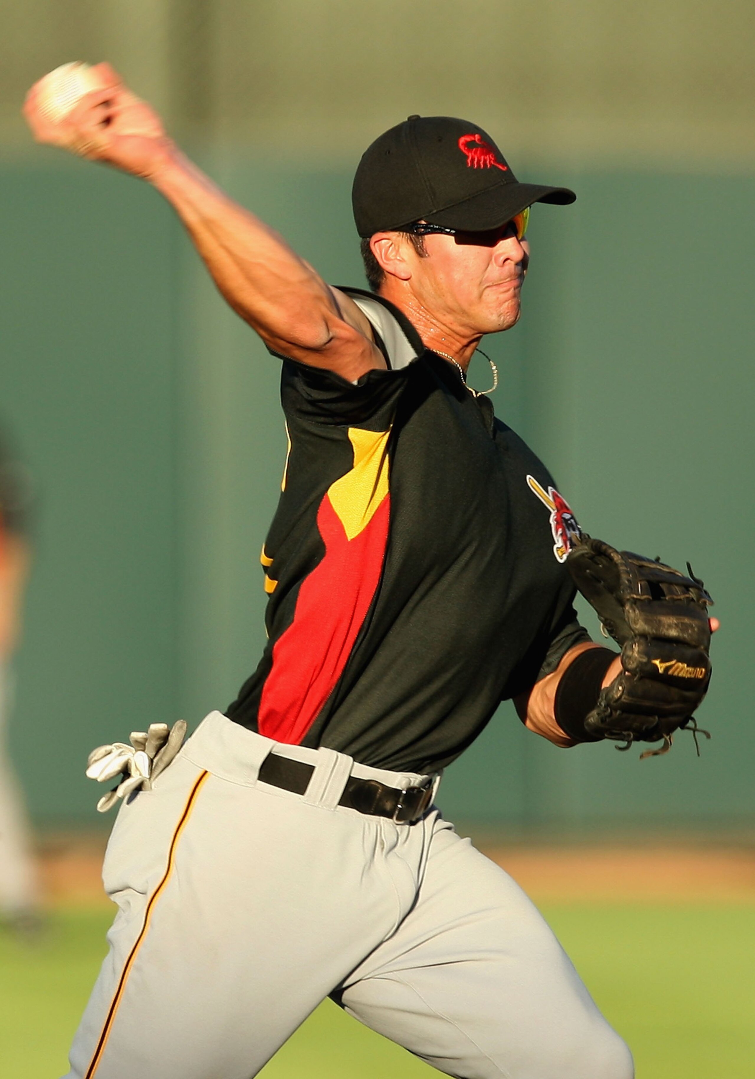 PHOENIX - OCTOBER 16:  Pittsburgh Pirates prospect Chase d'Arnaud #3, playing for the Scottsdale Scorpions, warms up before the Arizona Fall League game against the Phoenix Desert Dogs at Phoenix Municipal Stadium on October 16, 2009 in Phoenix, Arizona